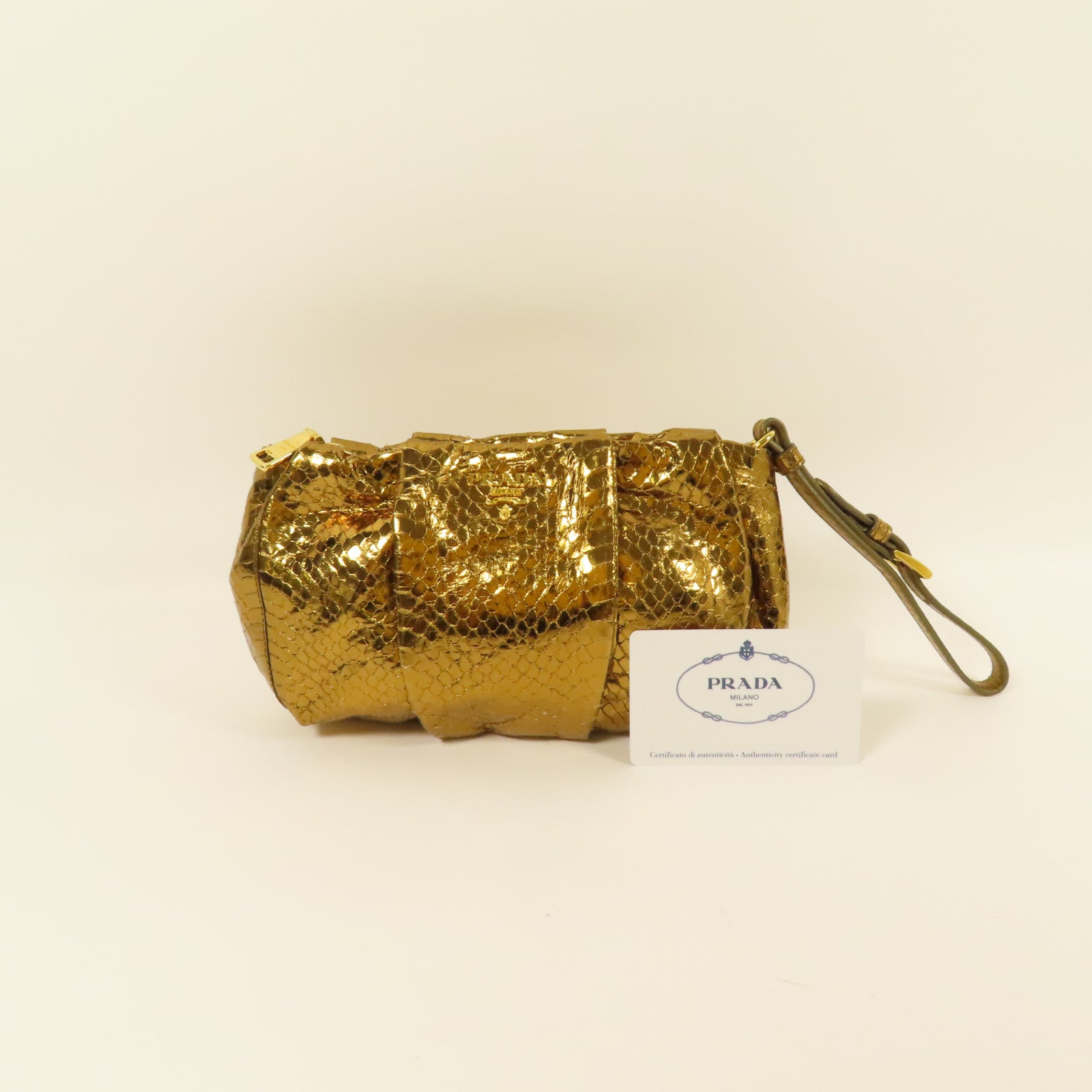 PRADA 【激減優惠】蛇皮皮革Pouch金扣手拿包