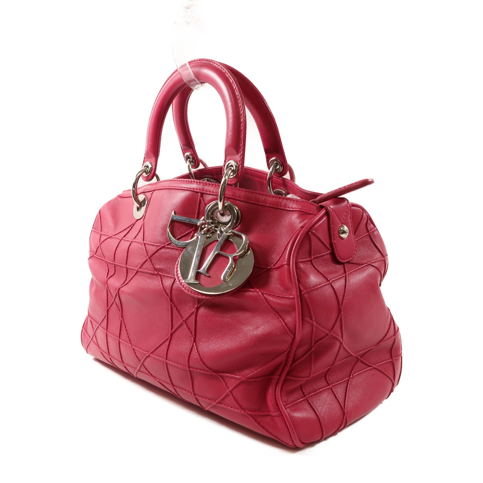 Dior 牛皮皮革Handbag銀扣手挽袋桃紅色