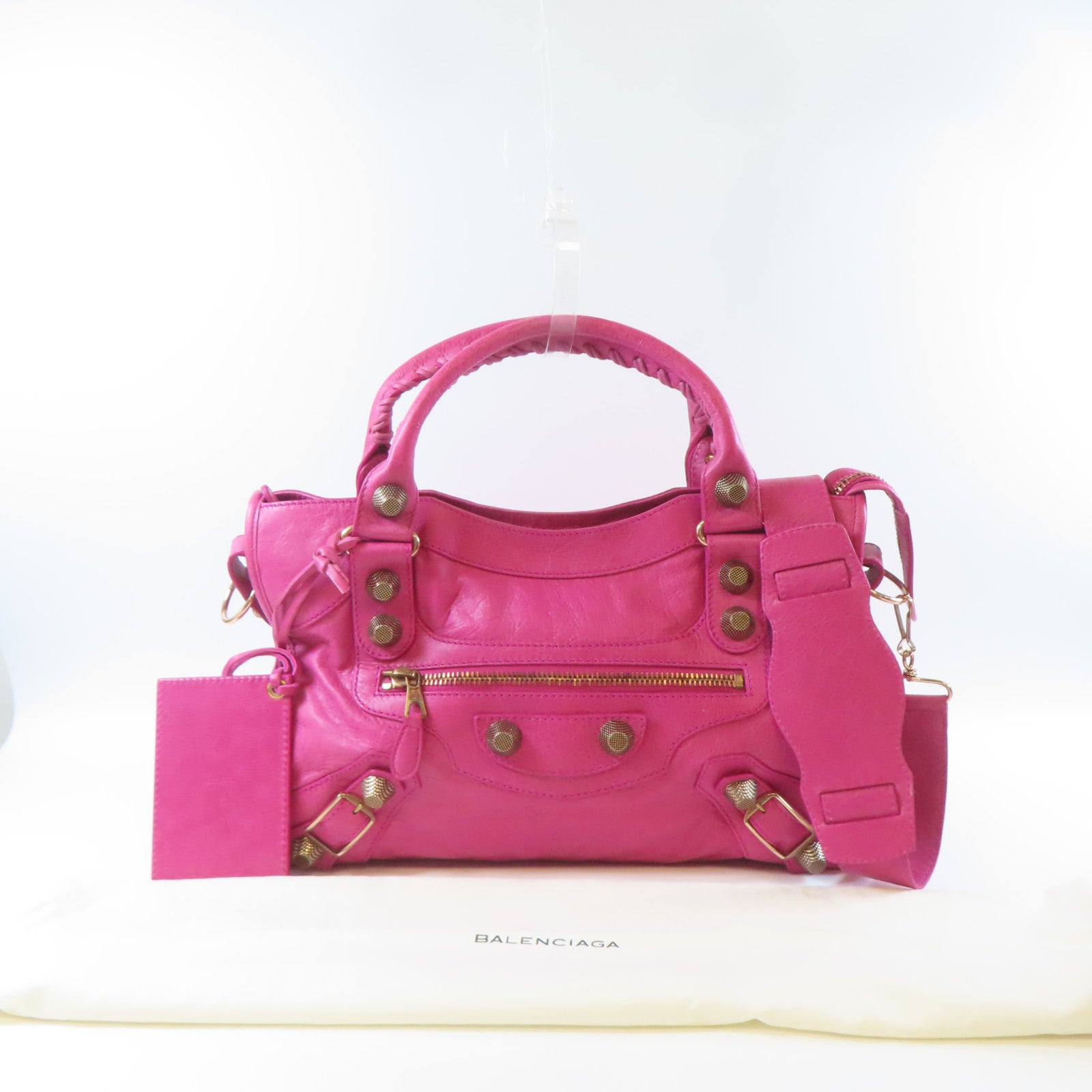 BALENCIAGA 羊皮皮革Classic City金扣手挽肩背兩用袋桃紅色