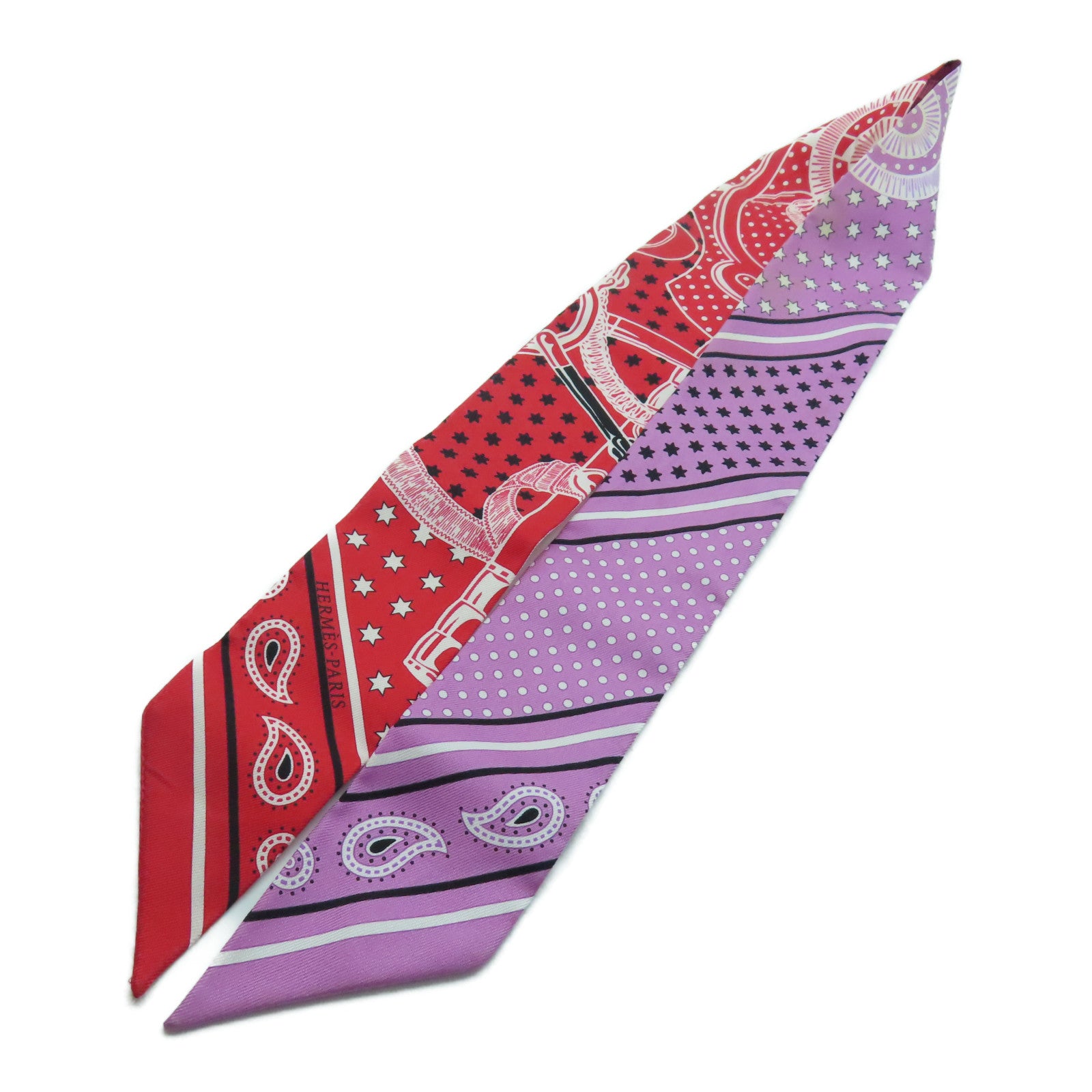 HERMES 【激減優惠】絲質Twilly絲巾紅色/紫色