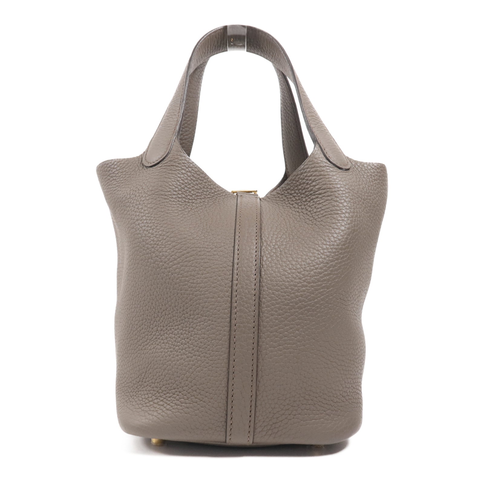 HERMES Clemence皮革Picotin PM金扣手挽袋Etain