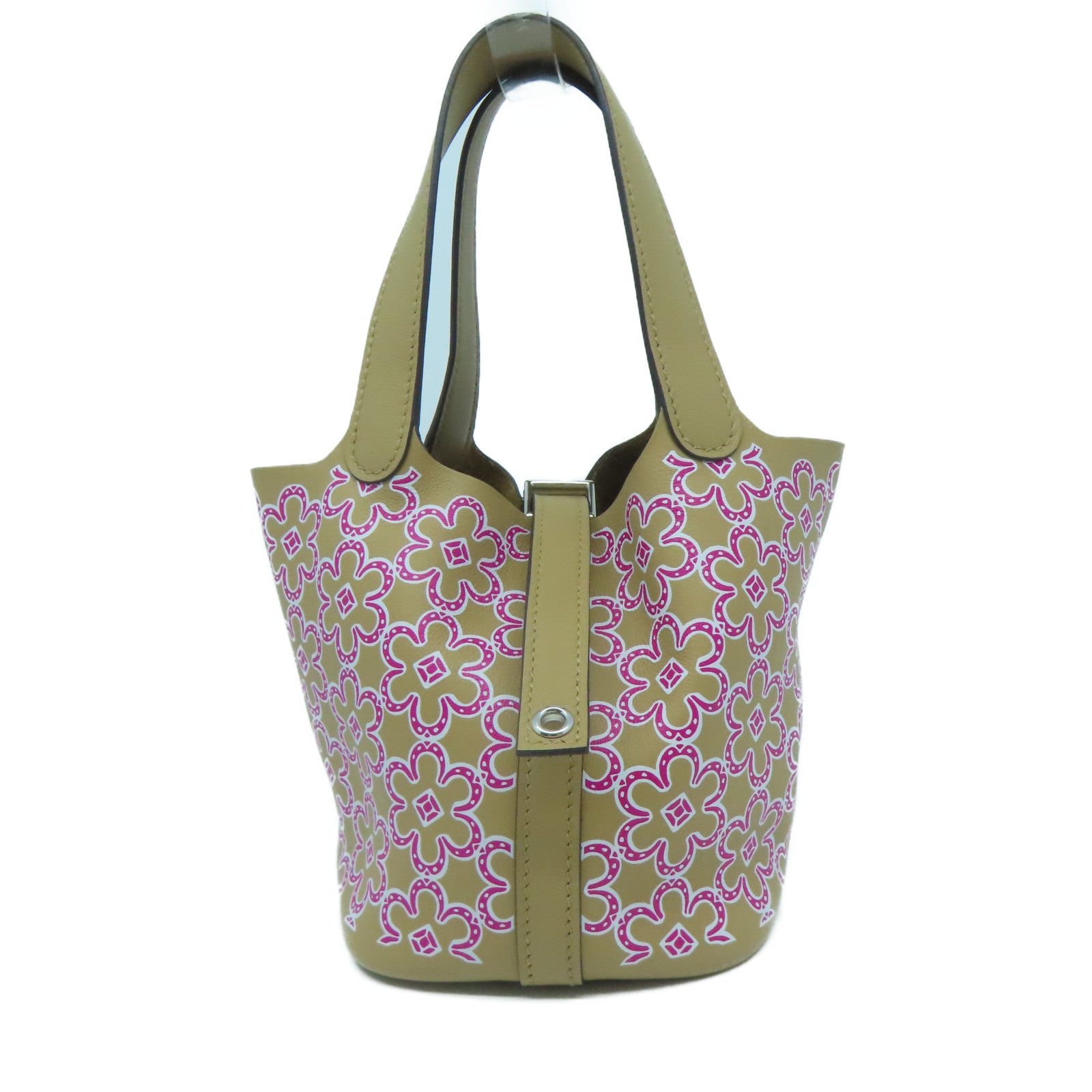 HERMES 【激減優惠】Swift皮革Picotin Lock Micro Lucky Daisy銀扣手挽袋米色