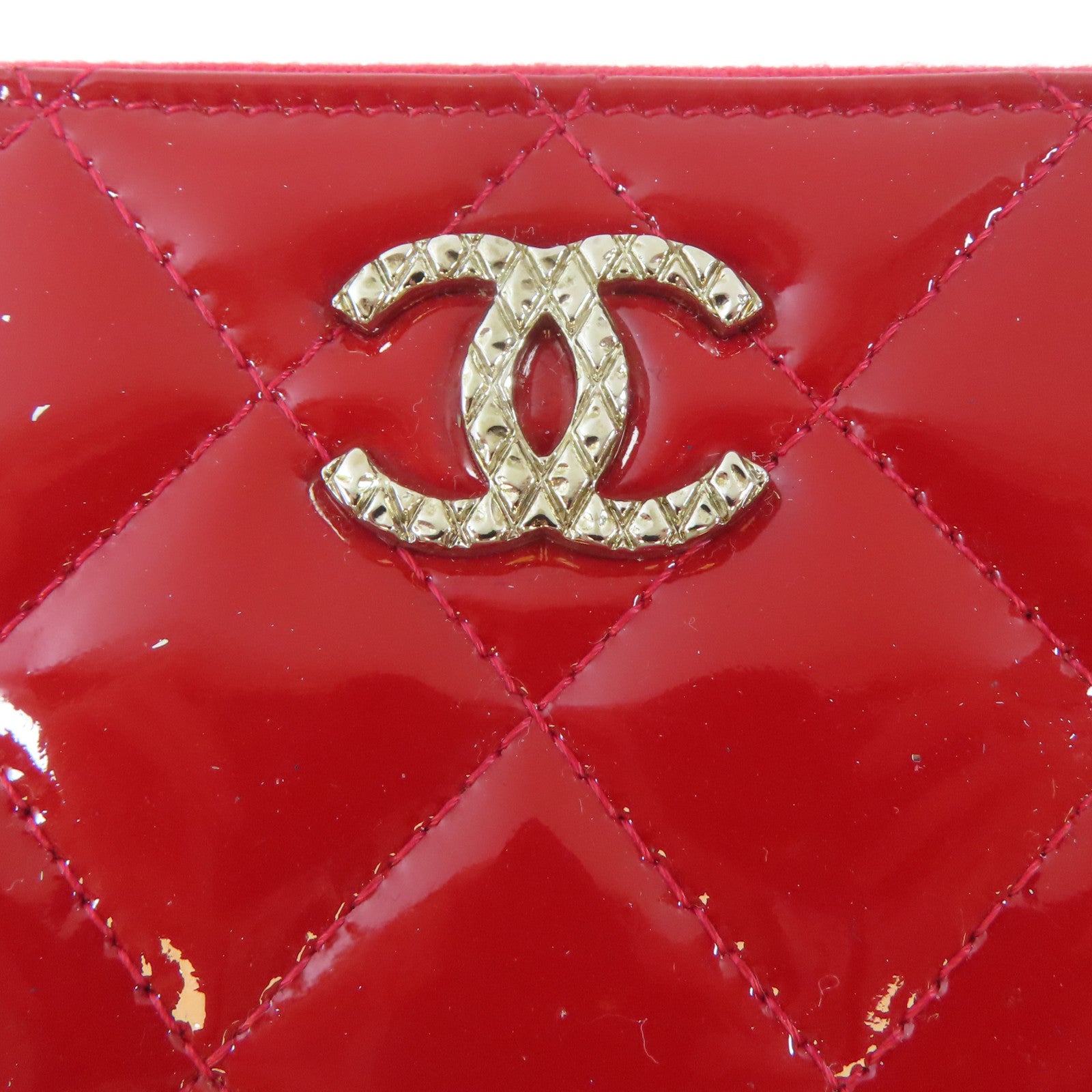 CHANEL 【激減優惠】菱格漆皮皮革Long Wallet銀扣長錢包紅色