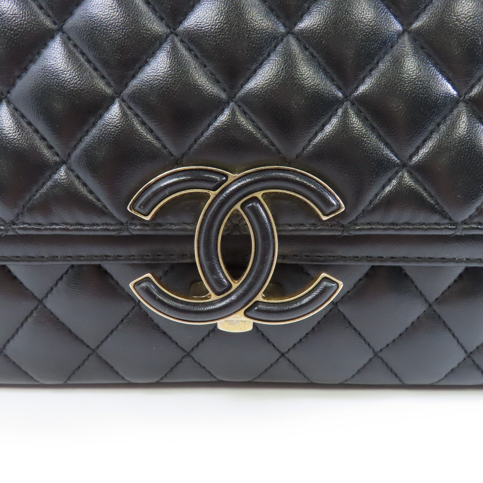 CHANEL 菱格羊皮皮革Chain Shoulder Bag金扣鏈帶肩背袋黑色