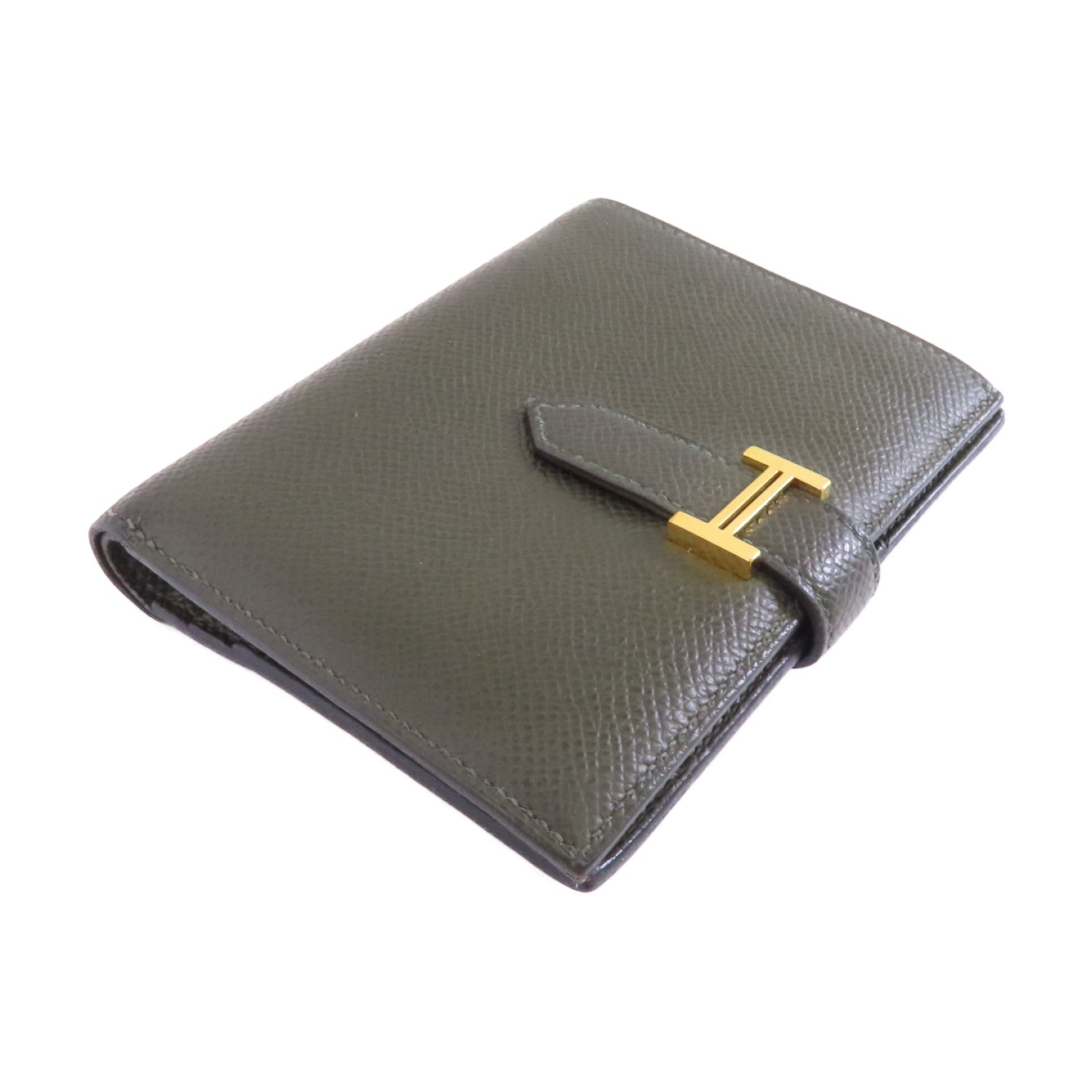 HERMES 【激減優惠】Epsom皮革Bearn Wallet金扣錢包Vert de Gris綠色