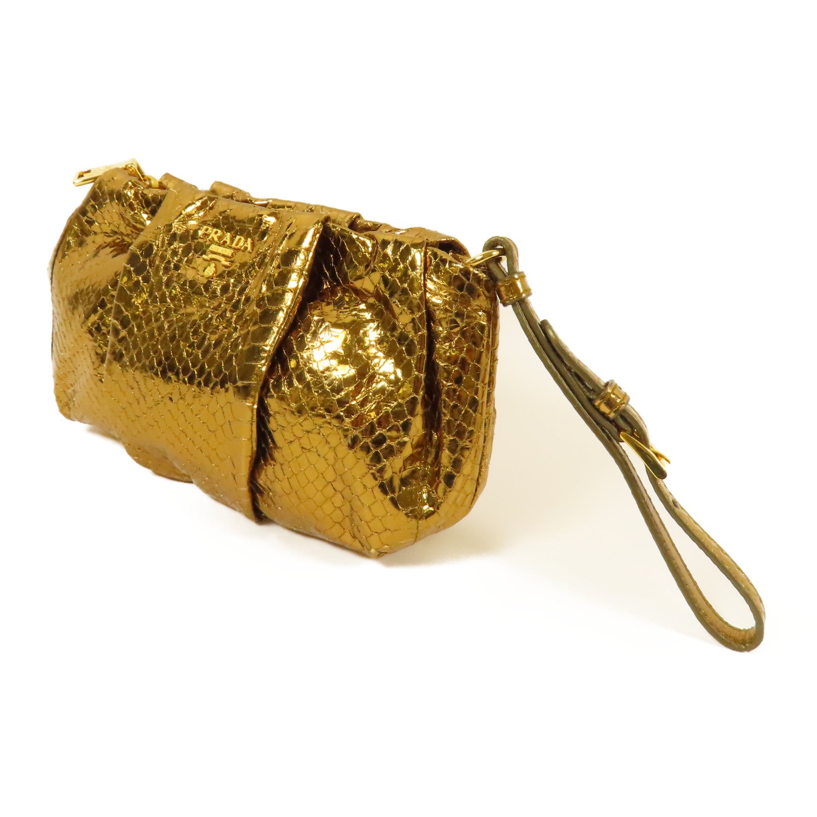 PRADA 蛇皮皮革Pouch金扣手拿包