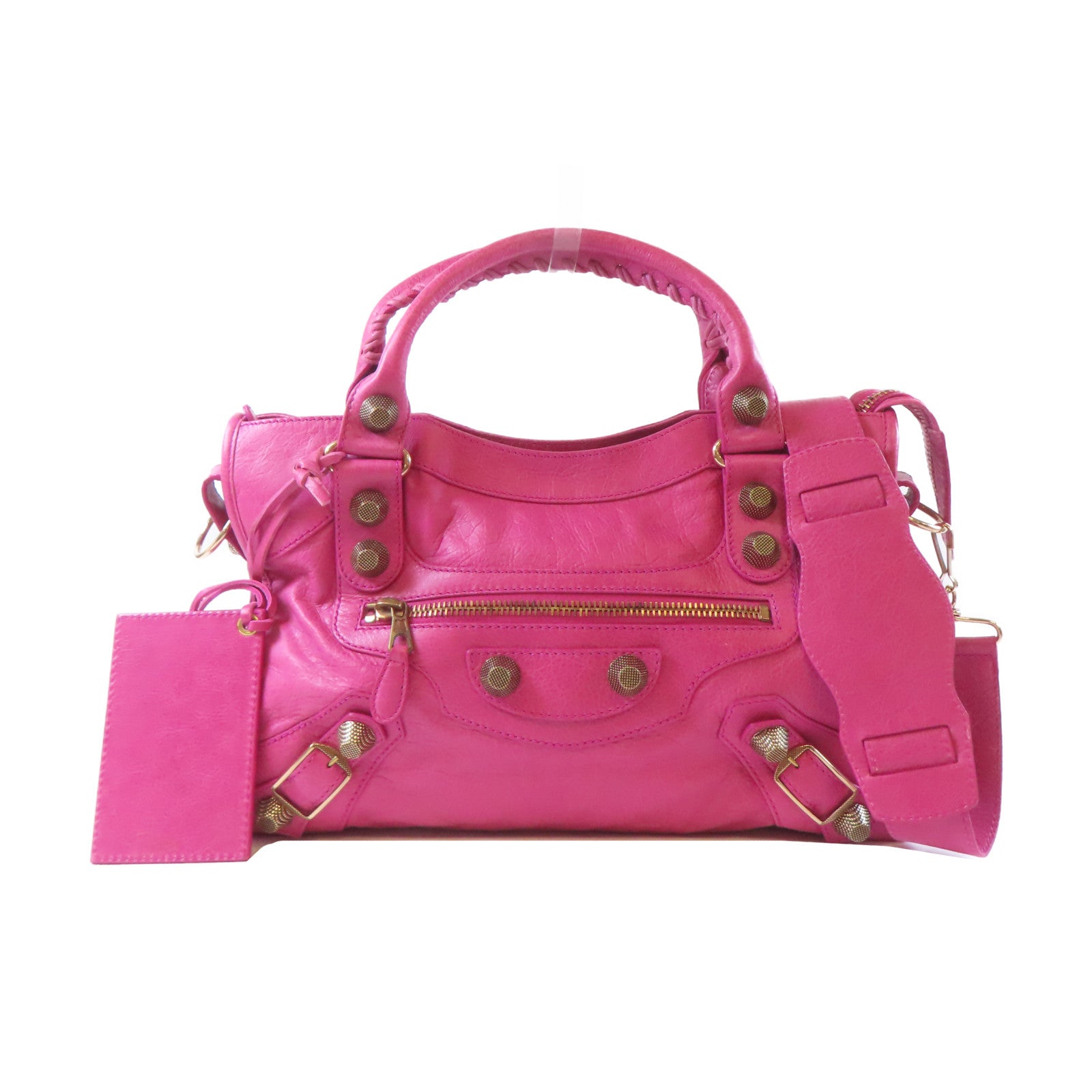 BALENCIAGA 羊皮皮革Classic City金扣手挽肩背兩用袋桃紅色