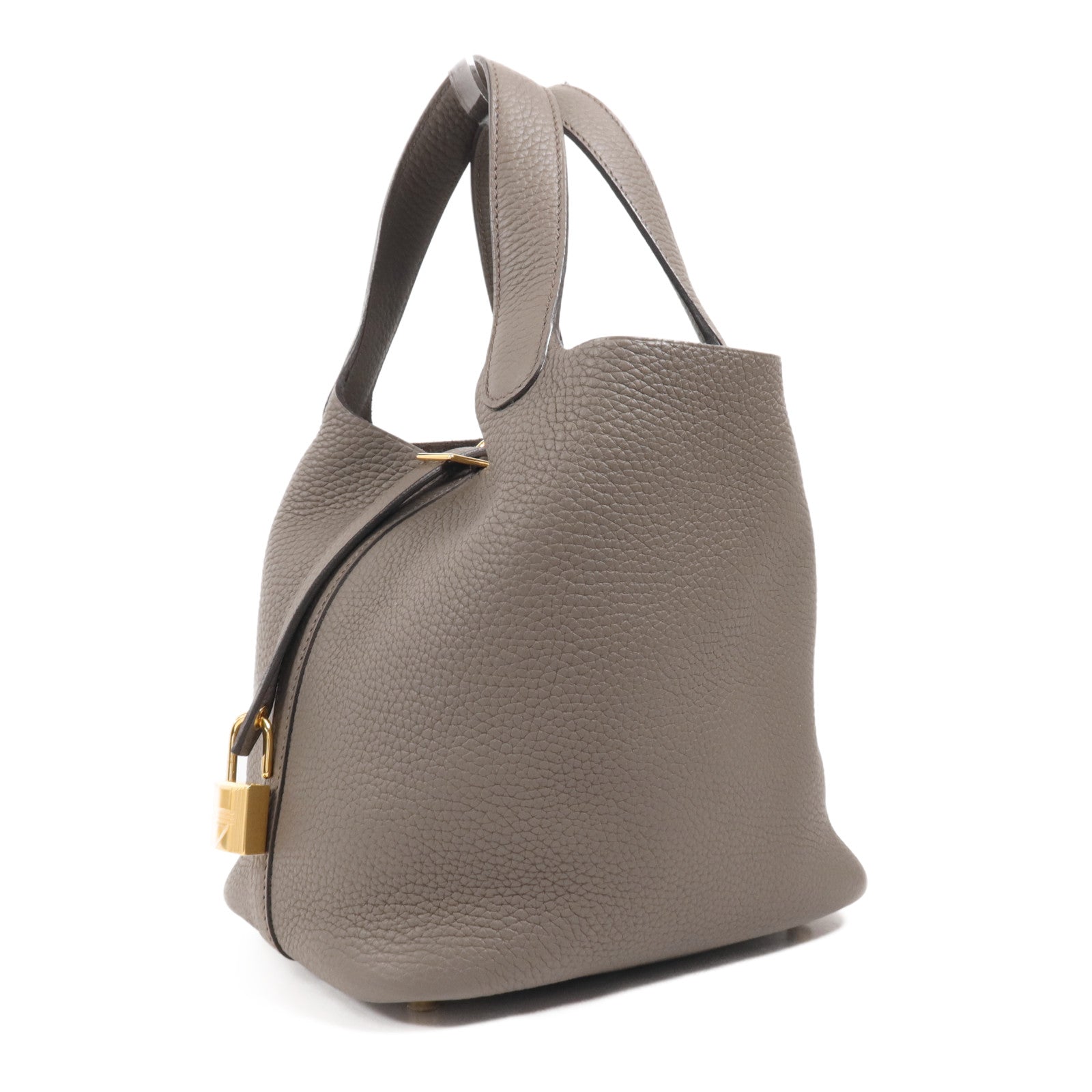 HERMES Clemence皮革Picotin PM金扣手挽袋Etain