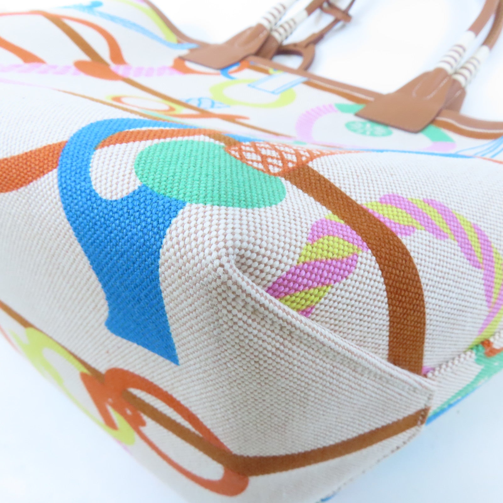 HERMES (PRICE DOWN) PHW Steeple 28 Tote Bag Shoulder Handbag Canvas Cuivre Brown Lime Ecru