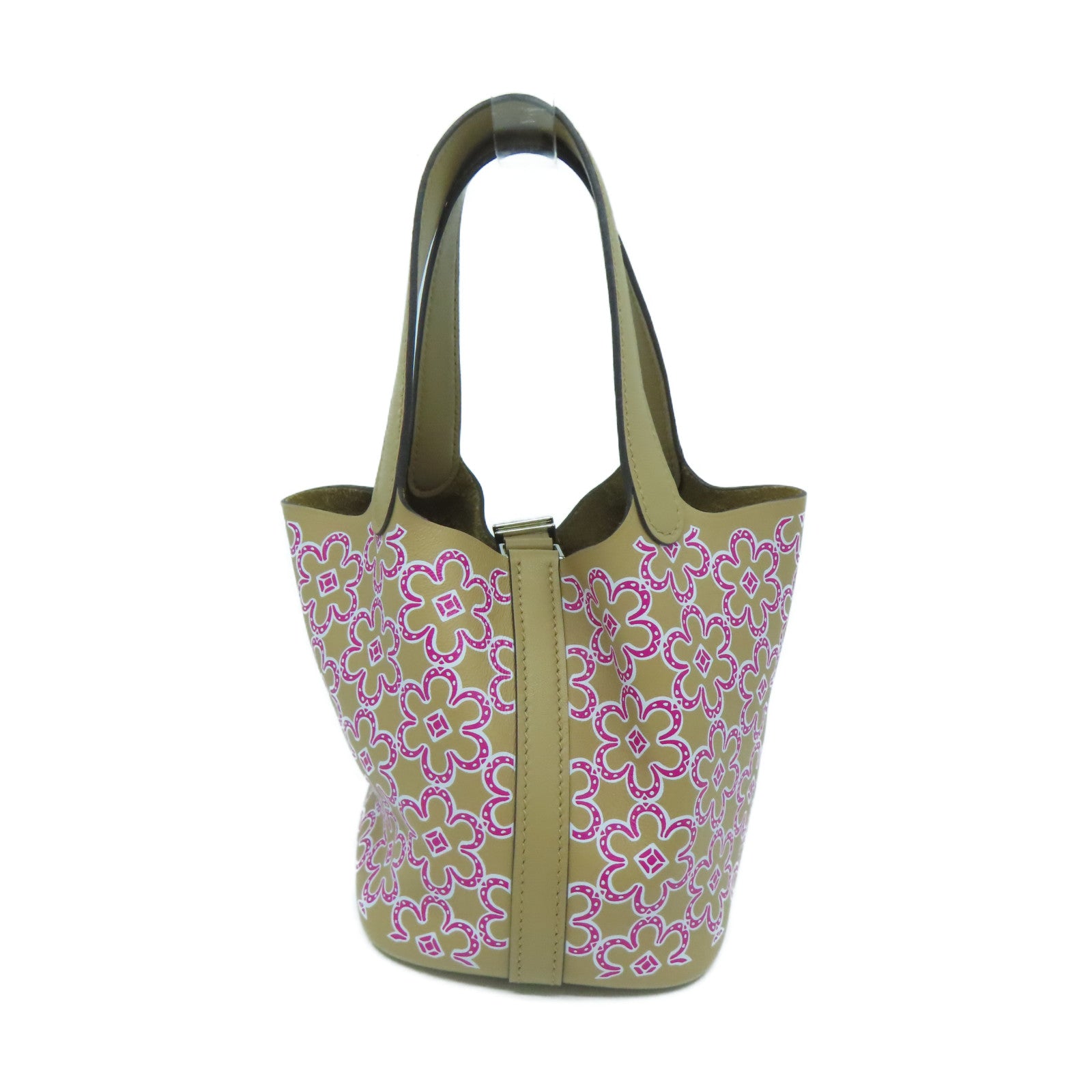 HERMES 【激減優惠】Swift皮革Picotin Lock Micro Lucky Daisy銀扣手挽袋米色
