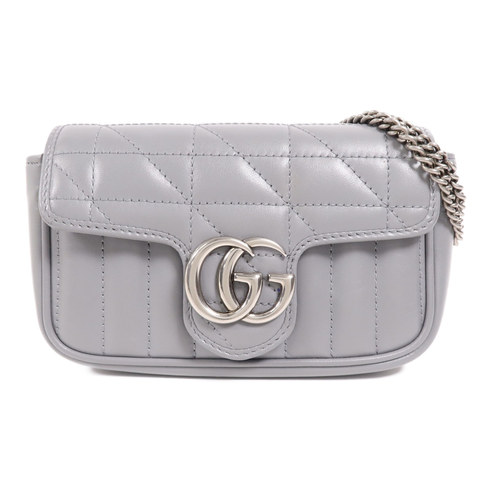 GUCCI 牛皮皮革GG Marmont Super Mini銀扣鏈帶肩背袋