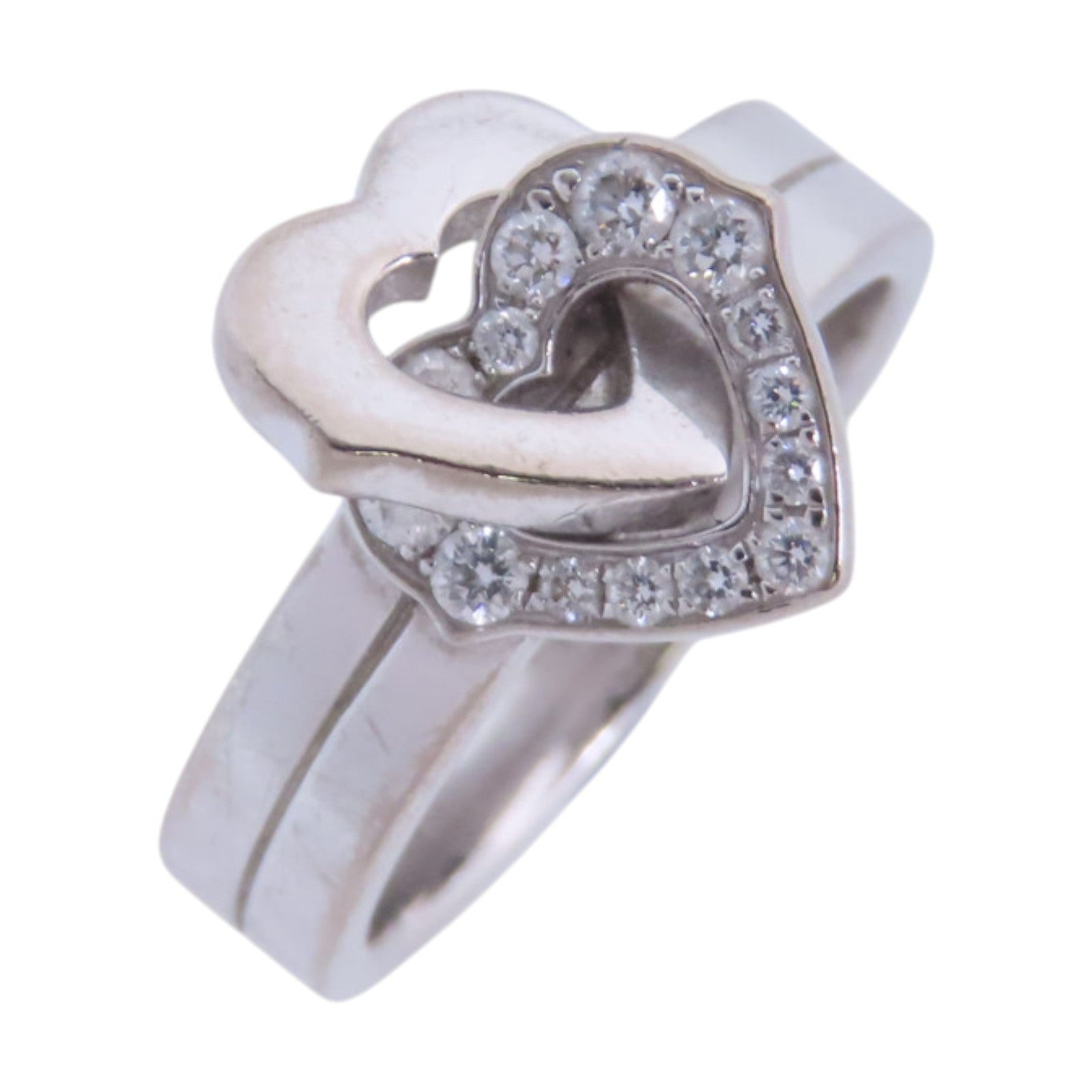 CARTIER 18K白金Double Heart Diamond Ring鑽石戒指#52/US#5.75