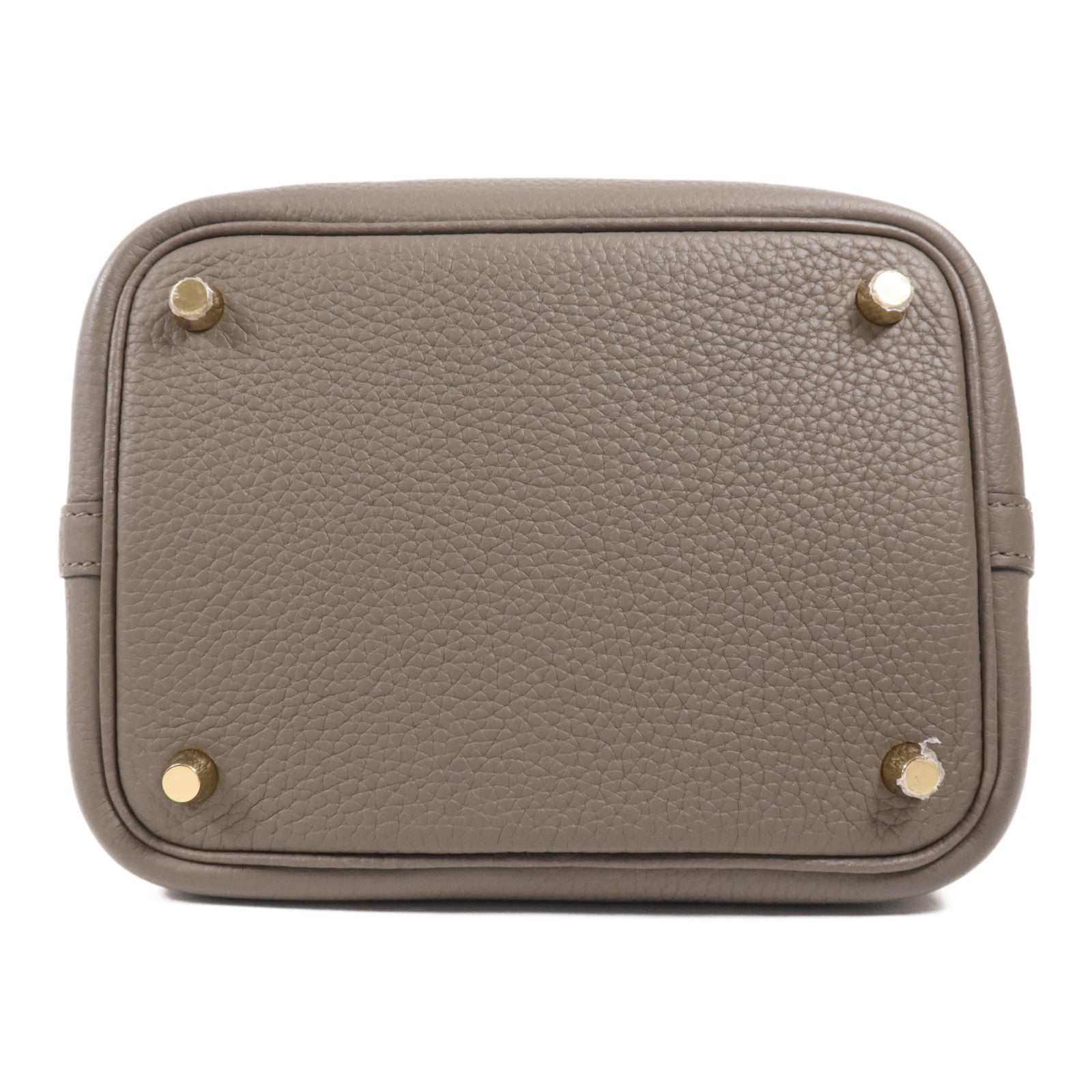 HERMES Clemence皮革Picotin PM金扣手挽袋Etain