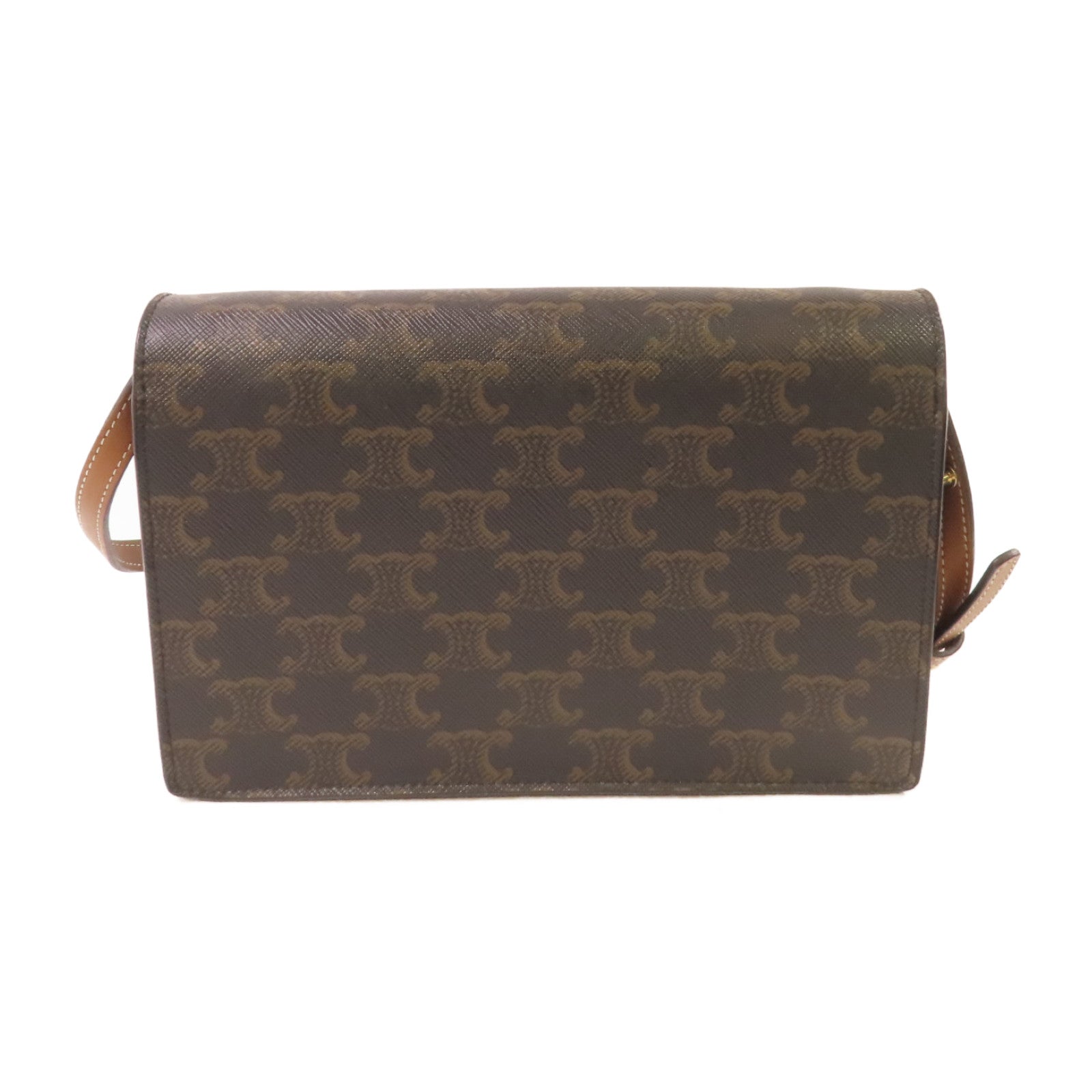 CELINE 塗層帆布Triomphe Wallet On Strap Shoulder Bag金扣肩背袋啡色