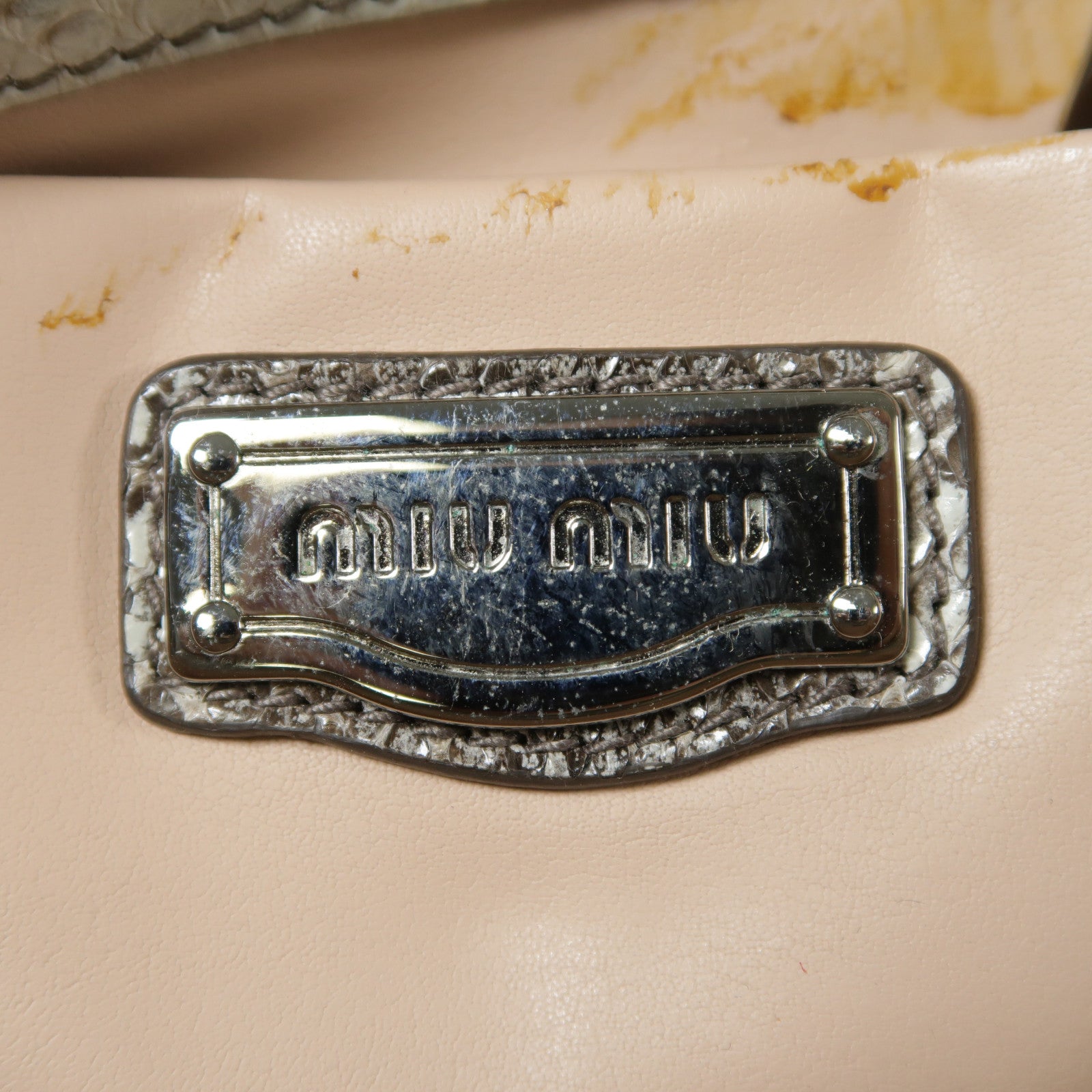 Miu Miu 帆布/蛇皮皮革Shoulder Bag銀扣肩背袋