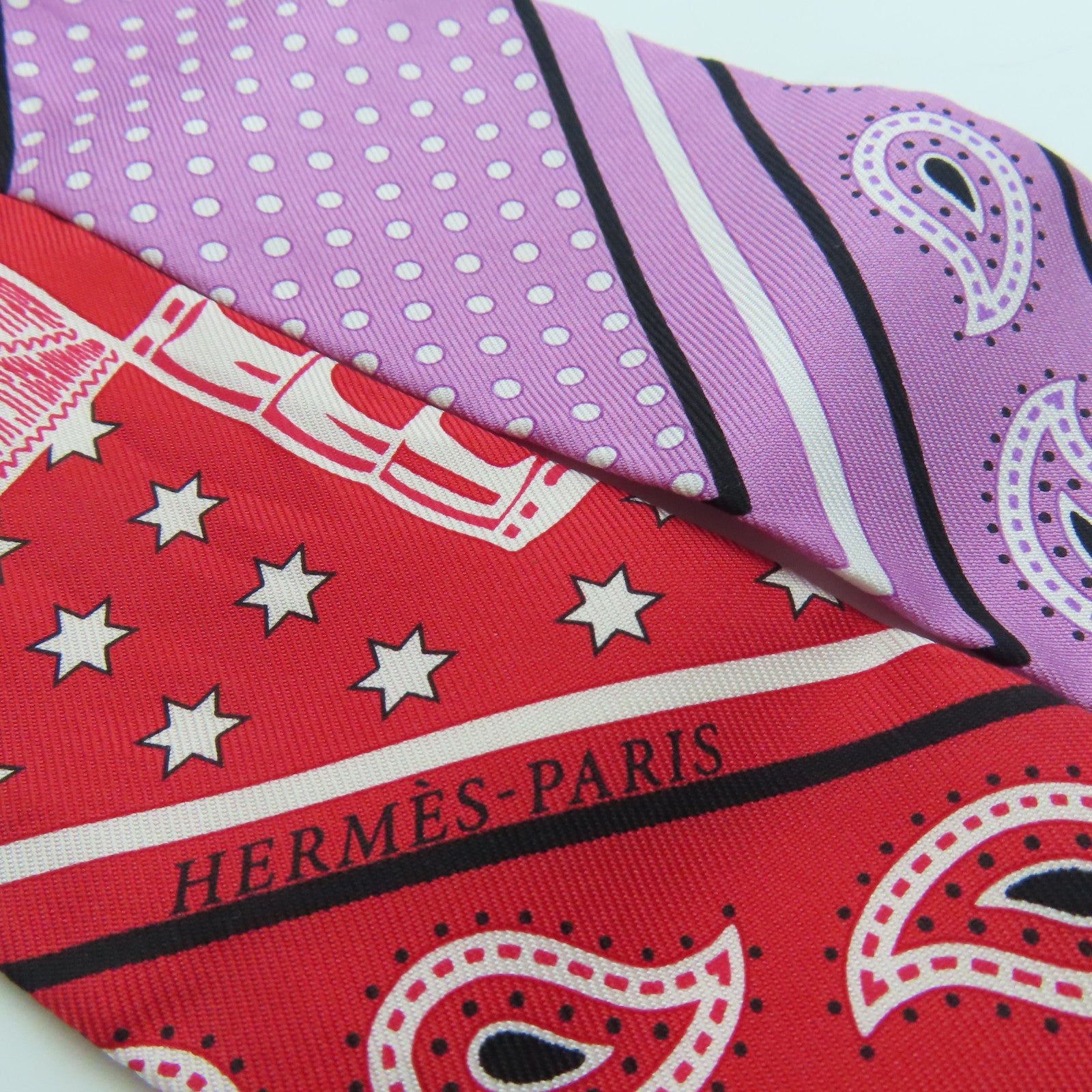 HERMES 絲質Twilly絲巾紅色/紫色
