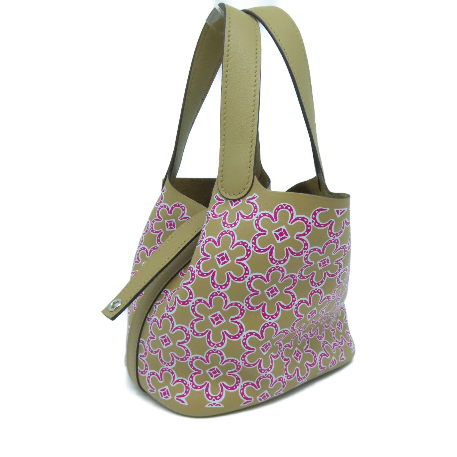 HERMES 【激減優惠】Swift皮革Picotin Lock Micro Lucky Daisy銀扣手挽袋米色