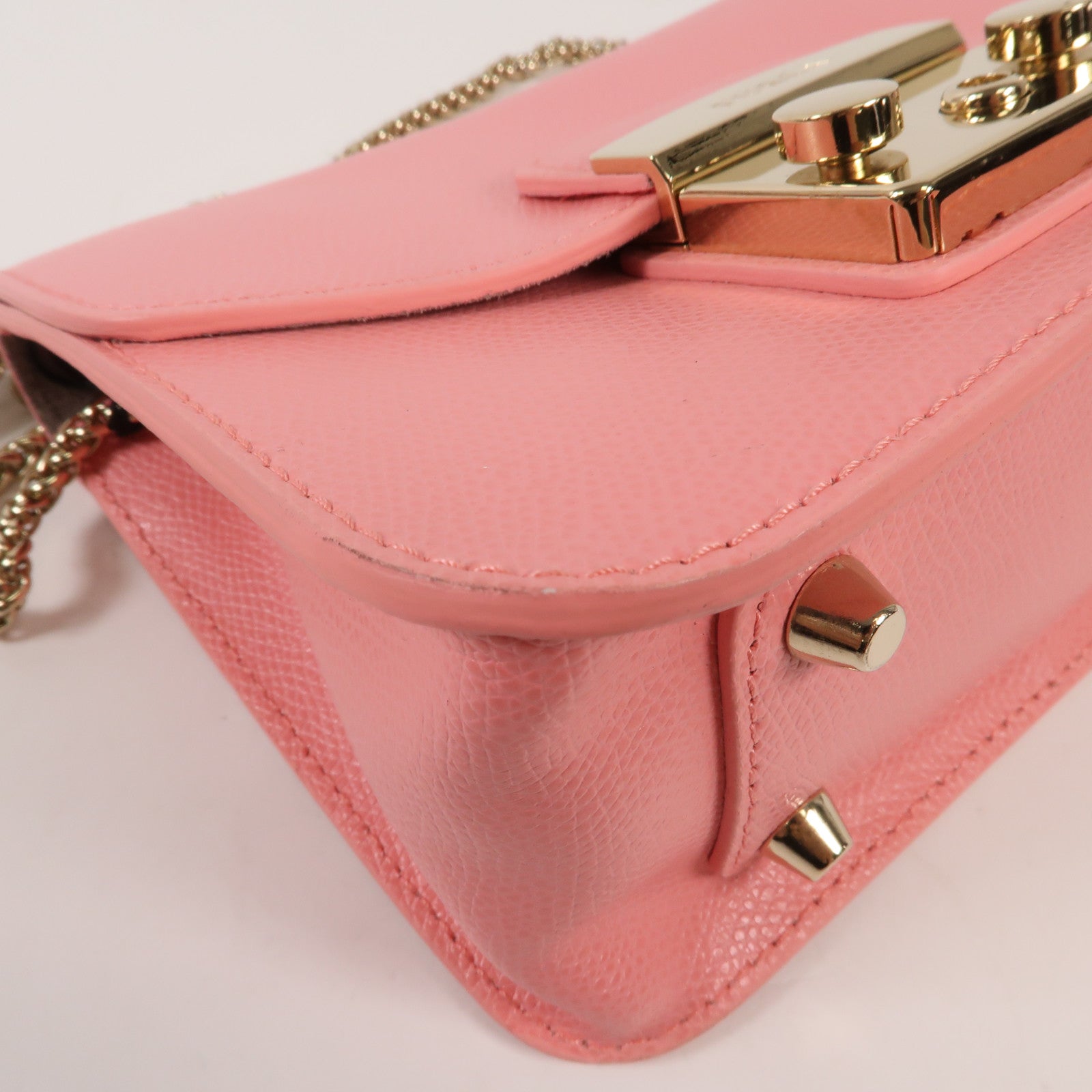 Furla 牛皮皮革Chain Shoulder金扣鏈帶肩背袋