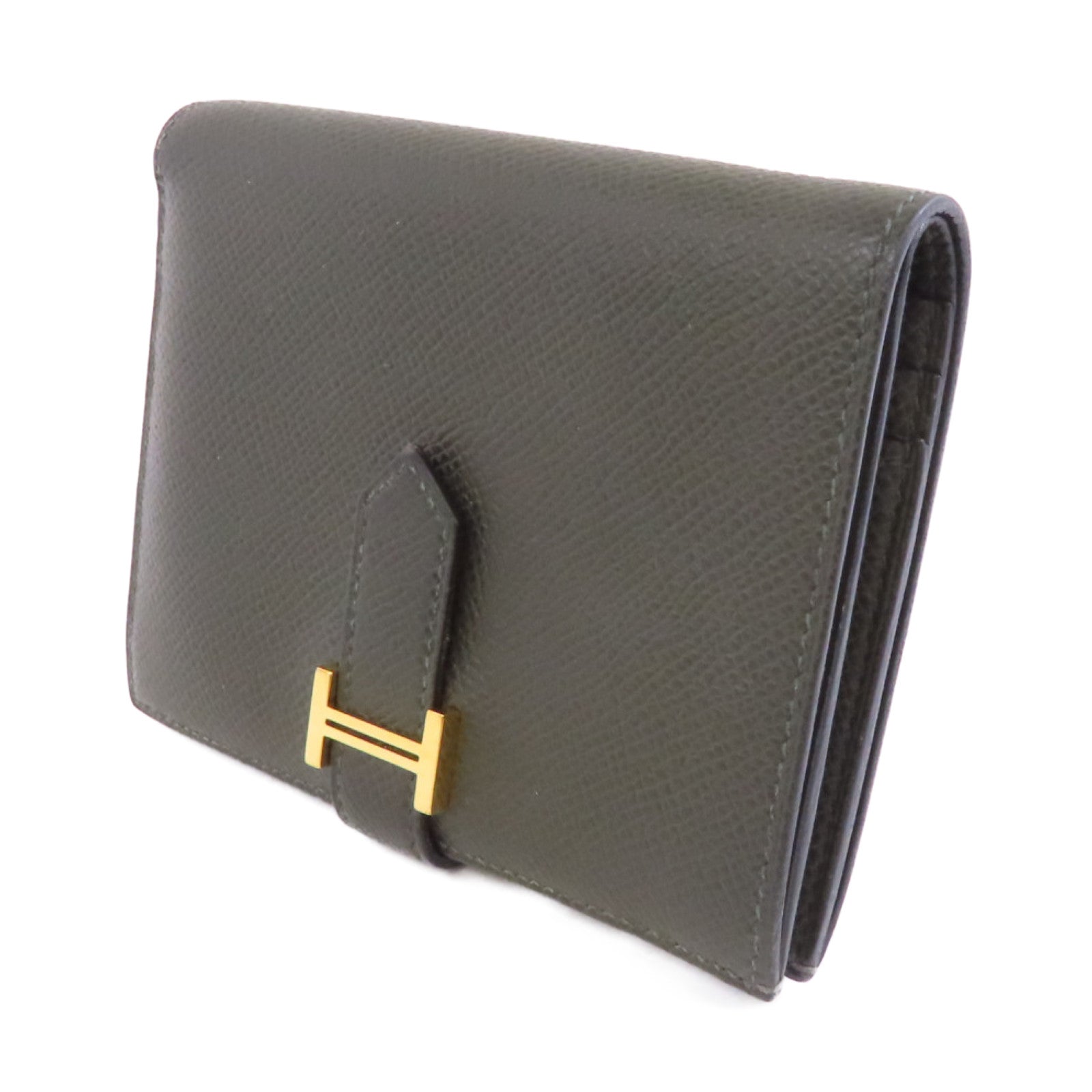 HERMES 【激減優惠】Epsom皮革Bearn Wallet金扣錢包Vert de Gris綠色