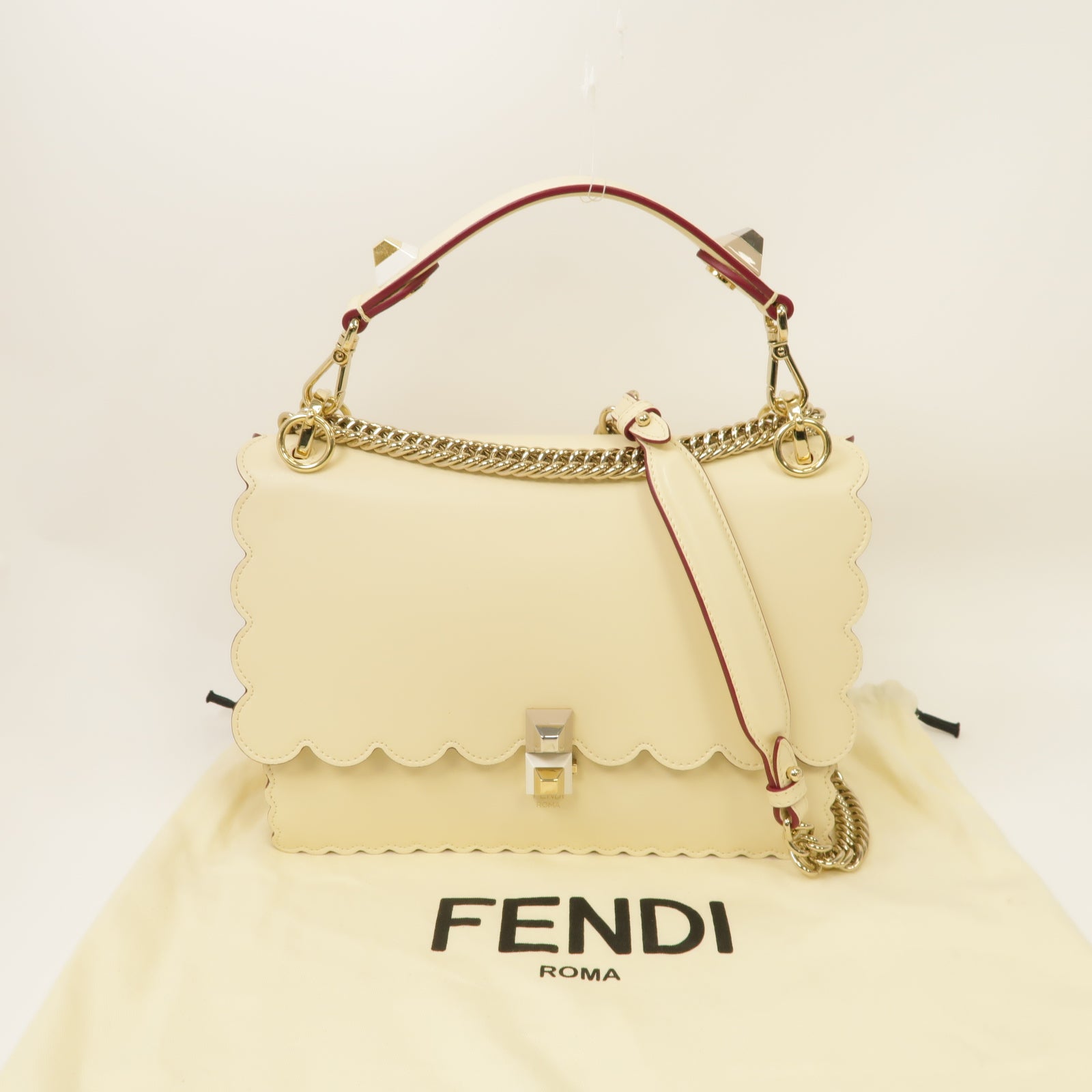FENDI 【激減優惠】牛皮皮革Kan I金扣手挽肩背兩用袋米色