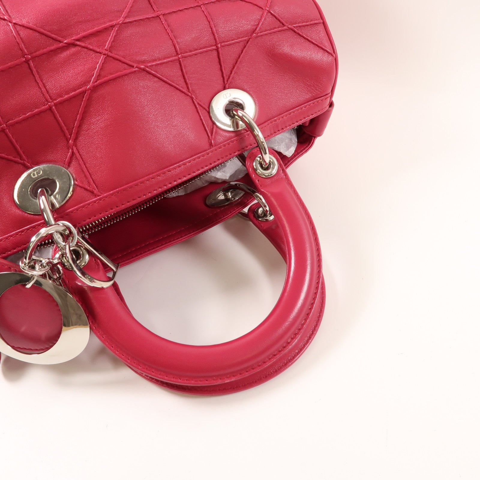 Dior 牛皮皮革Handbag銀扣手挽袋桃紅色