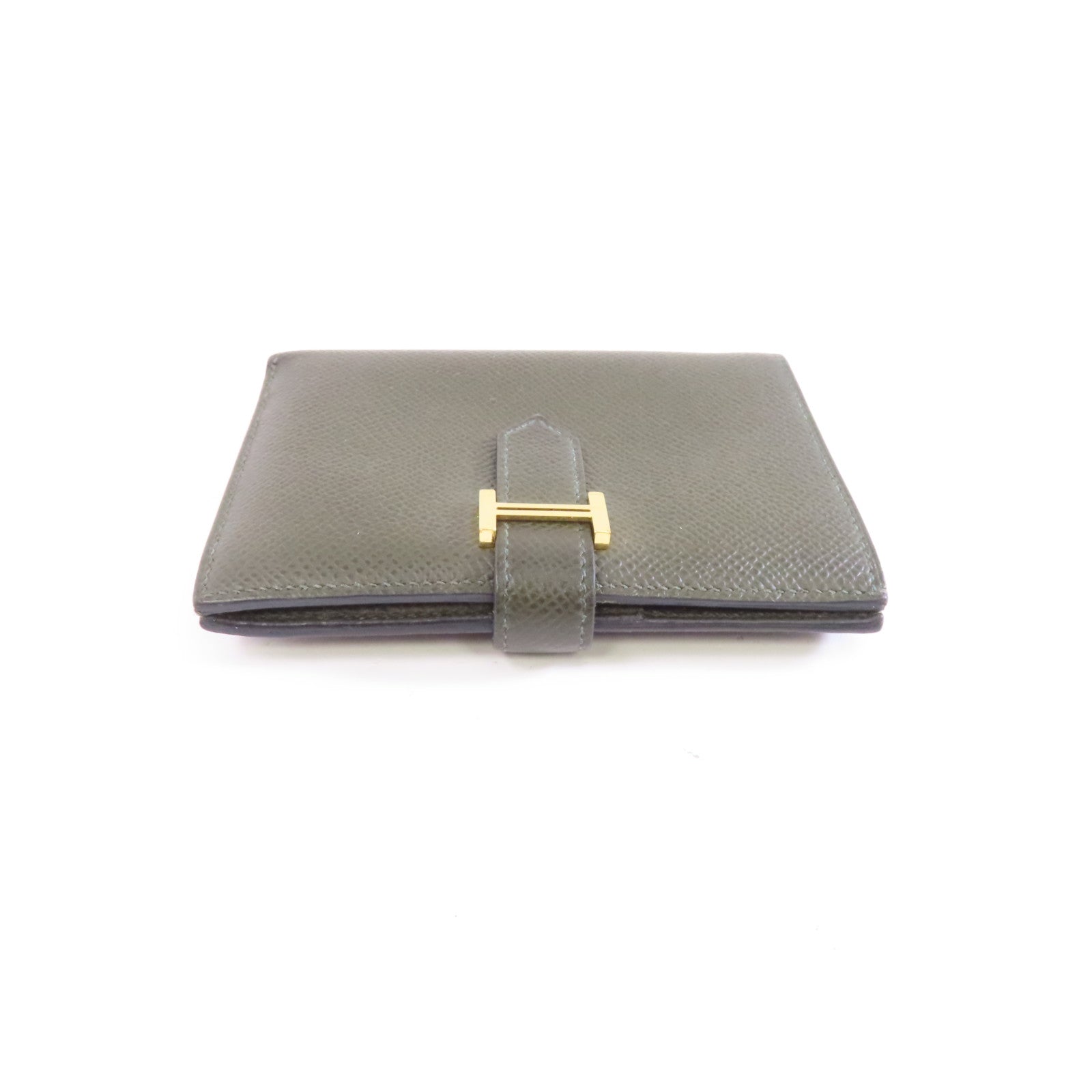 HERMES 【激減優惠】Epsom皮革Bearn Wallet金扣錢包Vert de Gris綠色