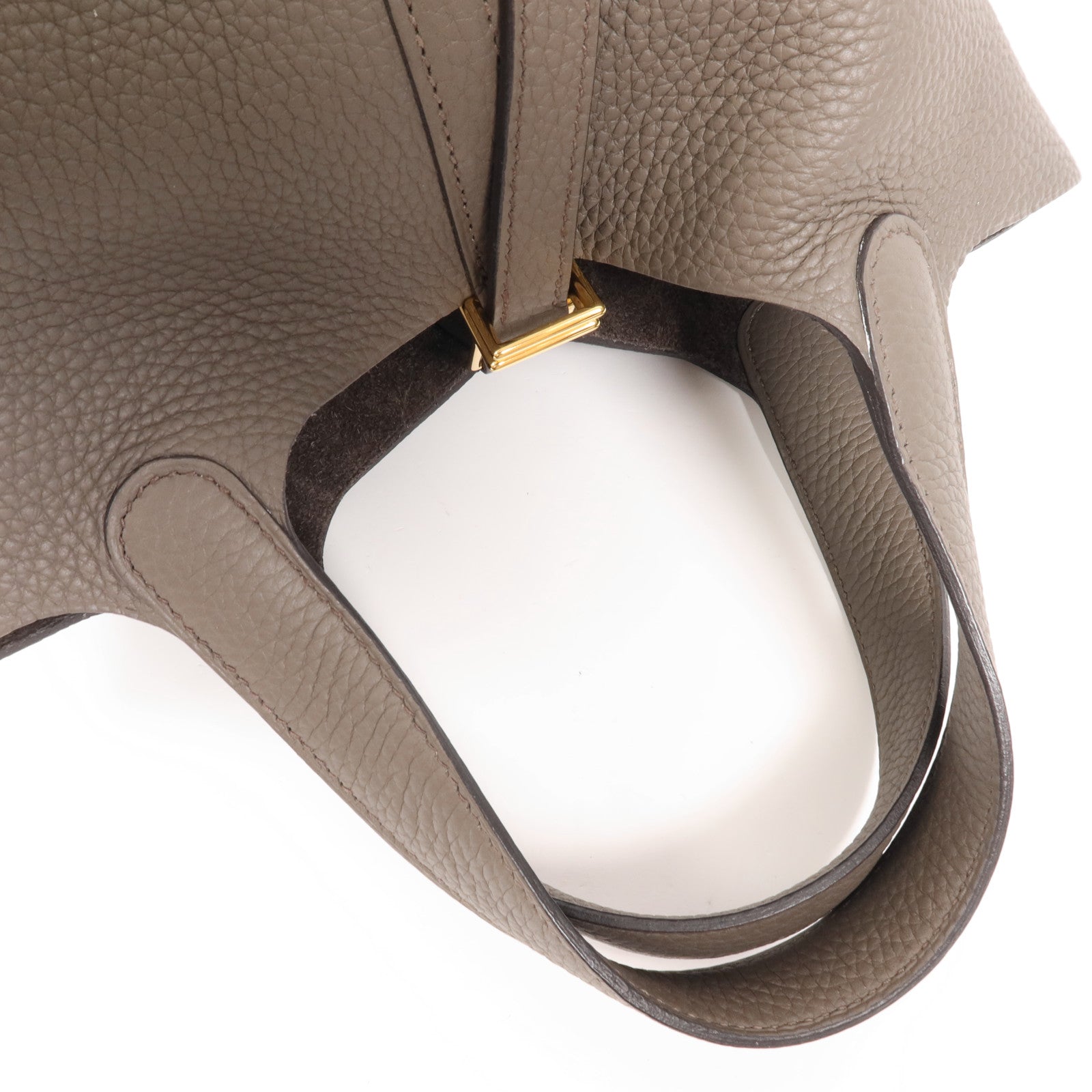 HERMES Clemence皮革Picotin PM金扣手挽袋Etain