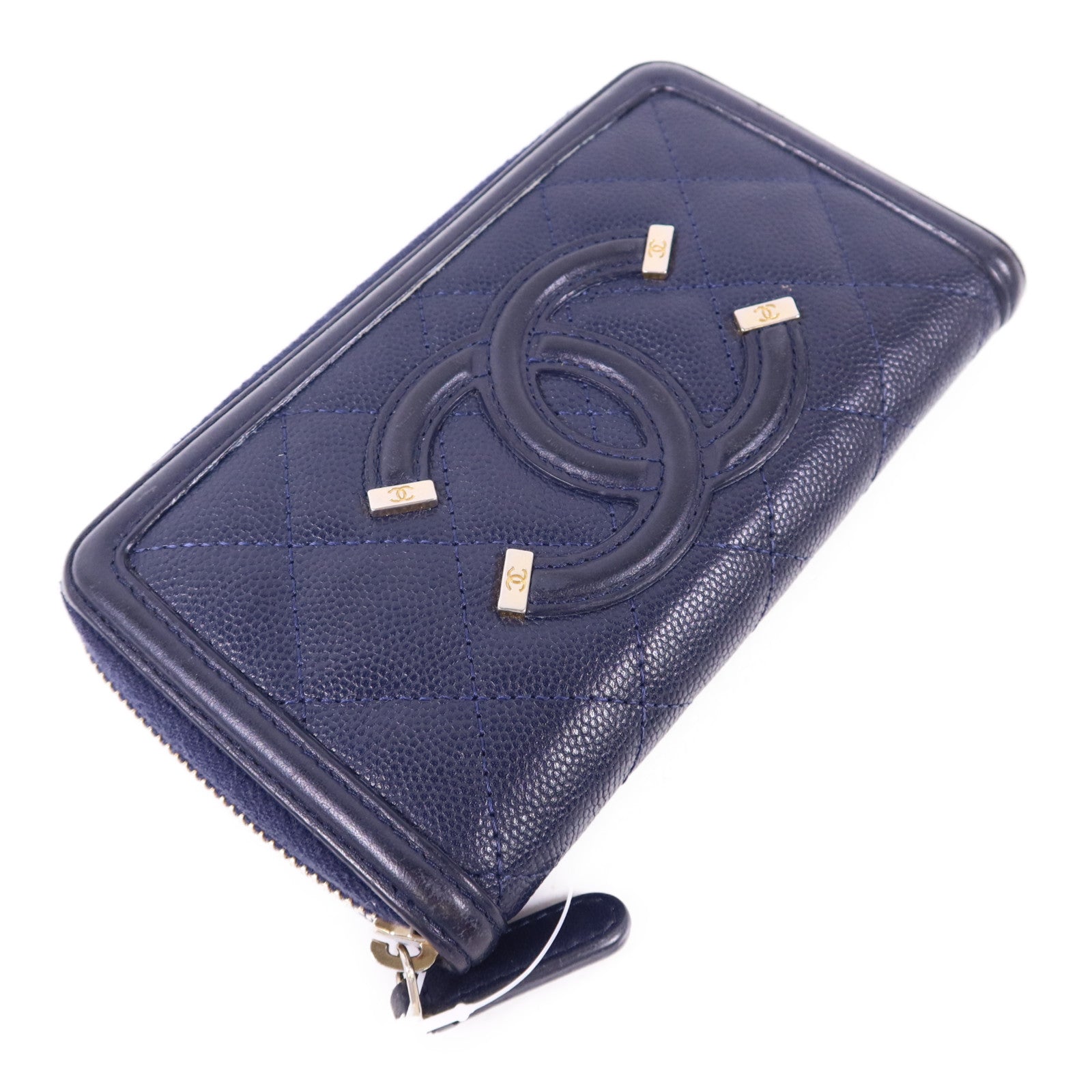 CHANEL 牛皮皮革Zipper Wallet金扣錢包