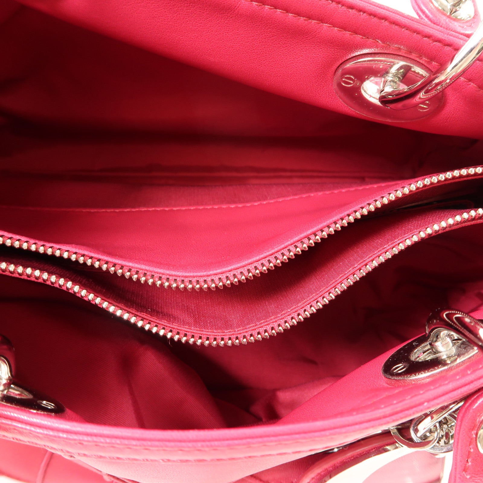 Dior 牛皮皮革Handbag銀扣手挽袋桃紅色