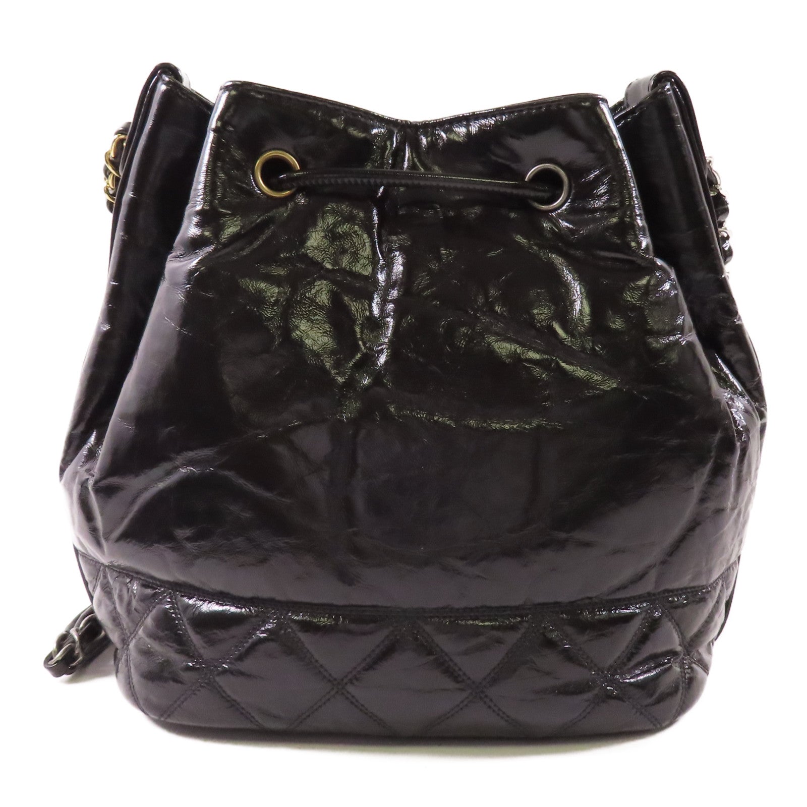 CHANEL 漆皮皮革Drawstring Bag金扣鏈帶肩背袋