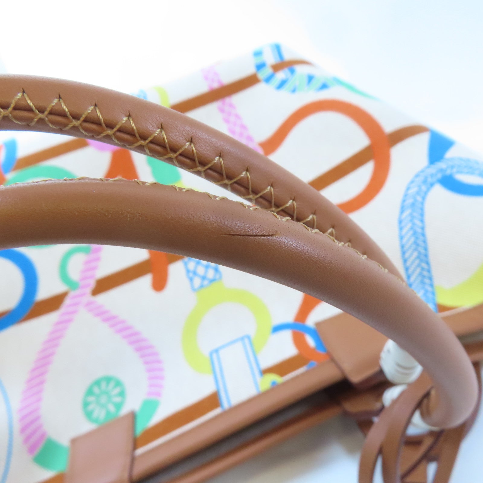 HERMES (PRICE DOWN) PHW Steeple 28 Tote Bag Shoulder Handbag Canvas Cuivre Brown Lime Ecru