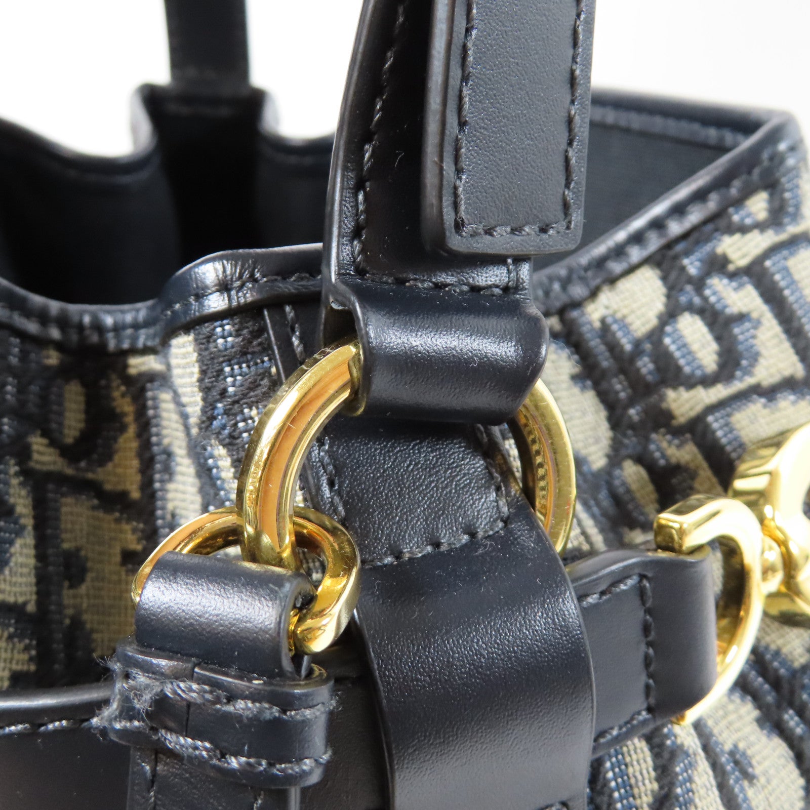 Dior 帆布Shoulder Bag金扣手挽肩背兩用袋深藍色