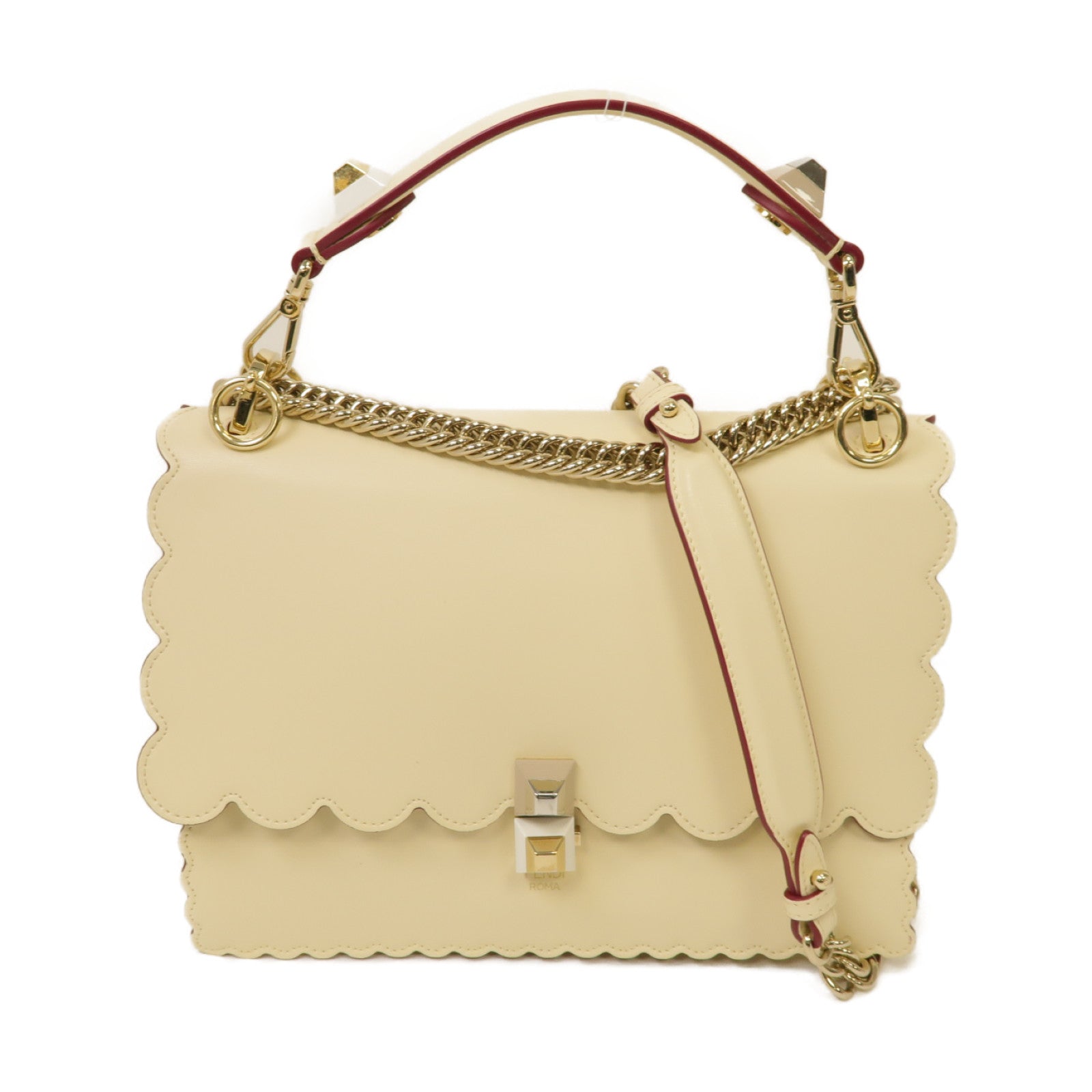 FENDI 【激減優惠】牛皮皮革Kan I金扣手挽肩背兩用袋米色