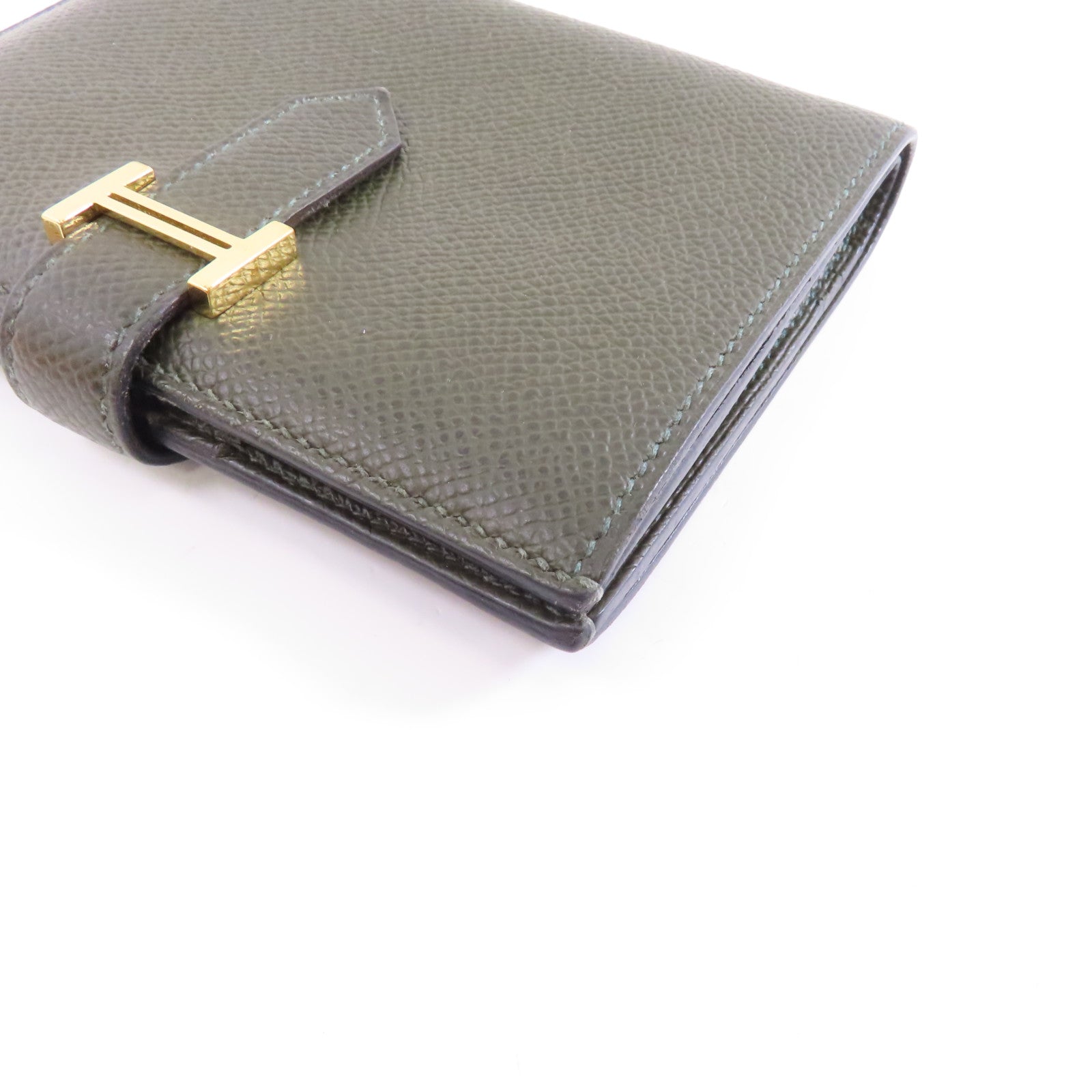 HERMES 【激減優惠】Epsom皮革Bearn Wallet金扣錢包Vert de Gris綠色