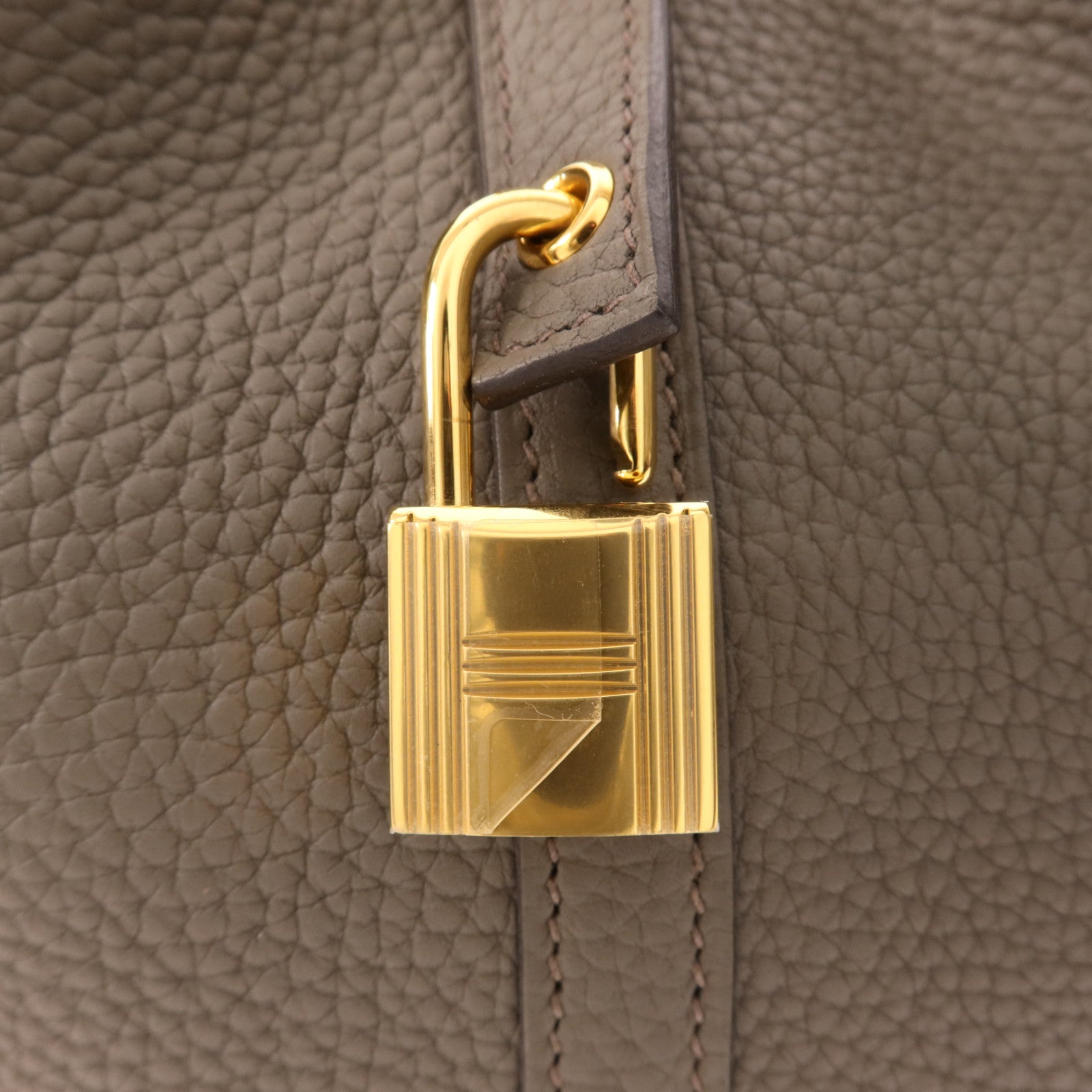 HERMES Clemence皮革Picotin PM金扣手挽袋Etain