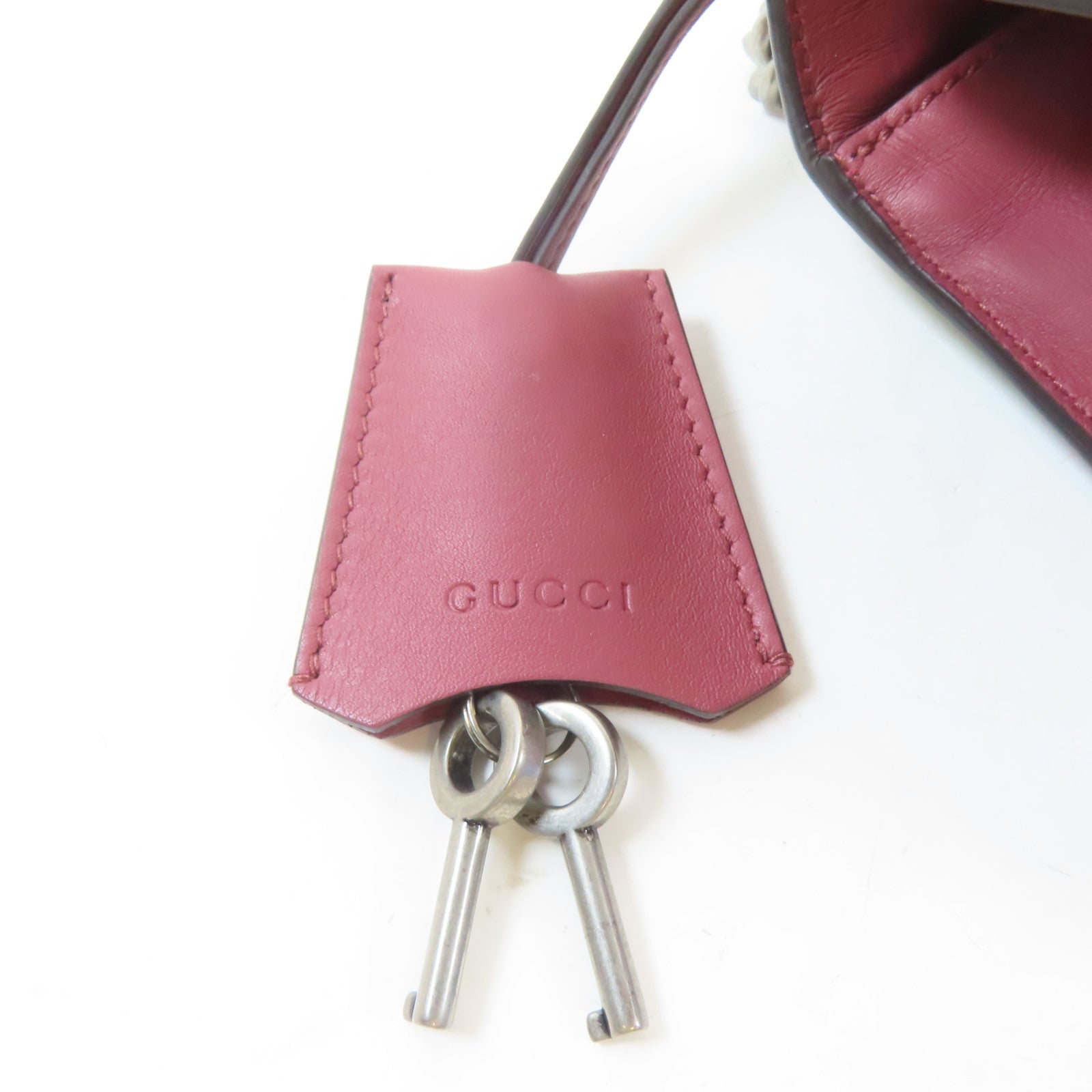 GUCCI 塗層帆布Padlock GG銀扣鏈帶肩背袋啡色/紅色