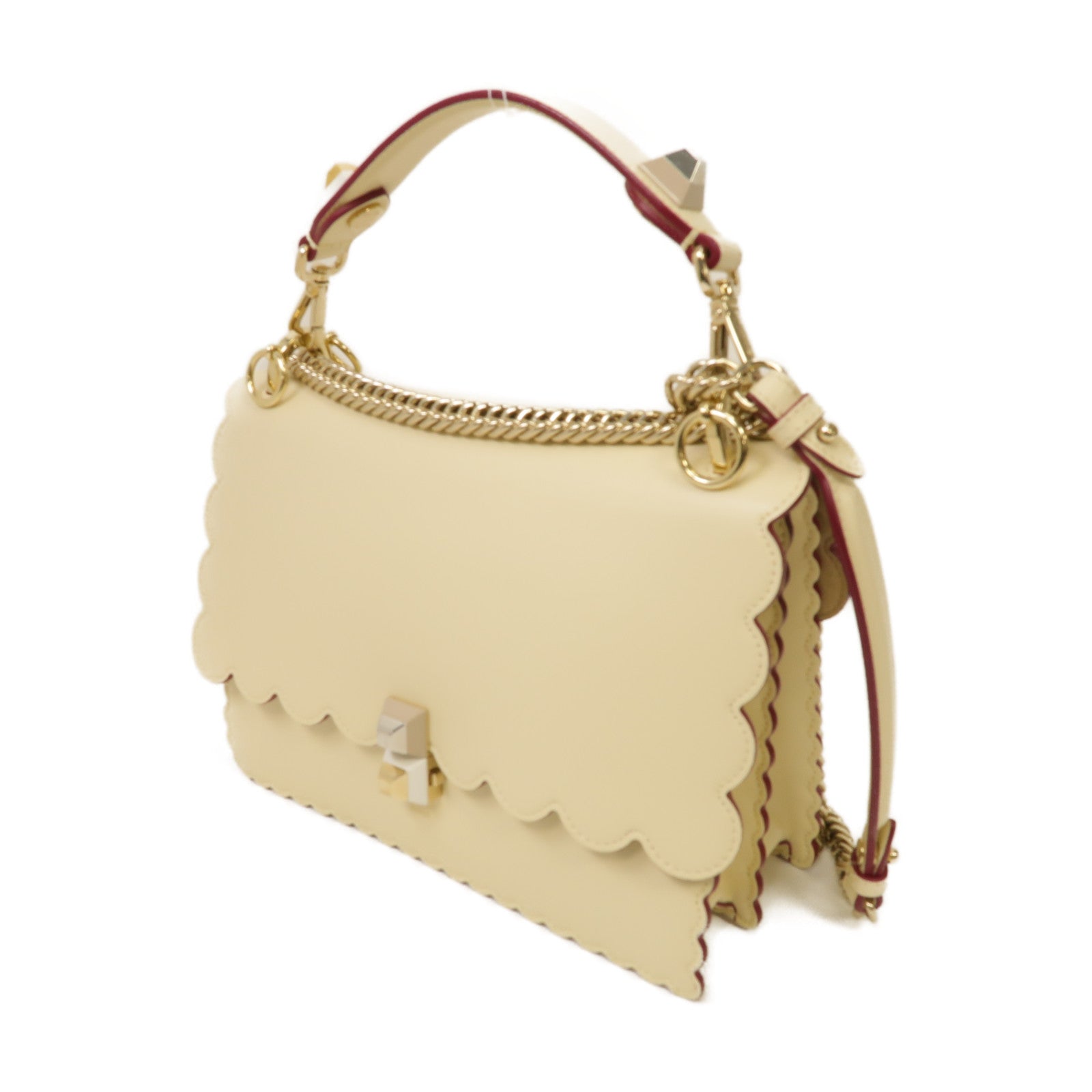 FENDI 【激減優惠】牛皮皮革Kan I金扣手挽肩背兩用袋米色