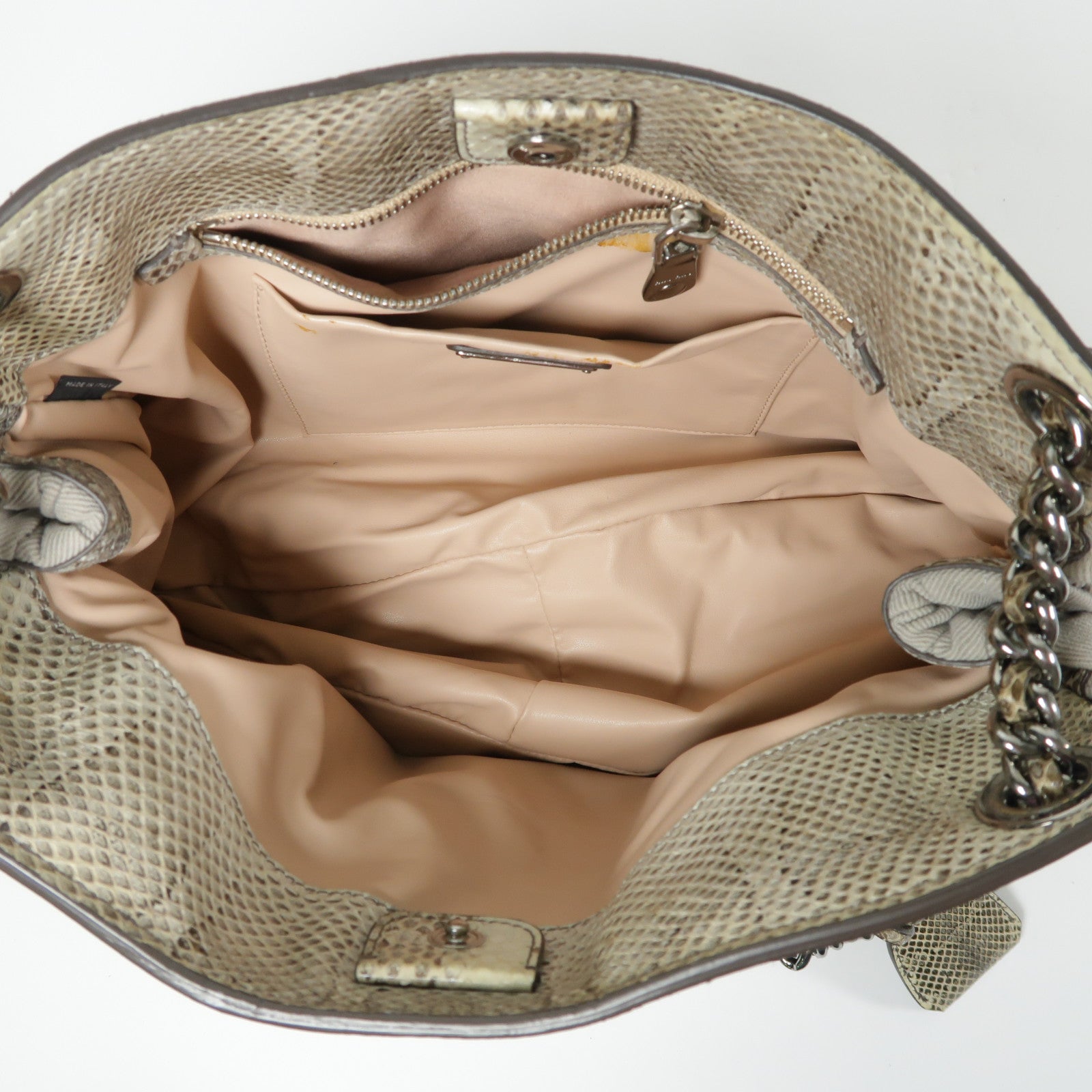 Miu Miu 【激減優惠】帆布/蛇皮皮革Shoulder Bag銀扣肩背袋