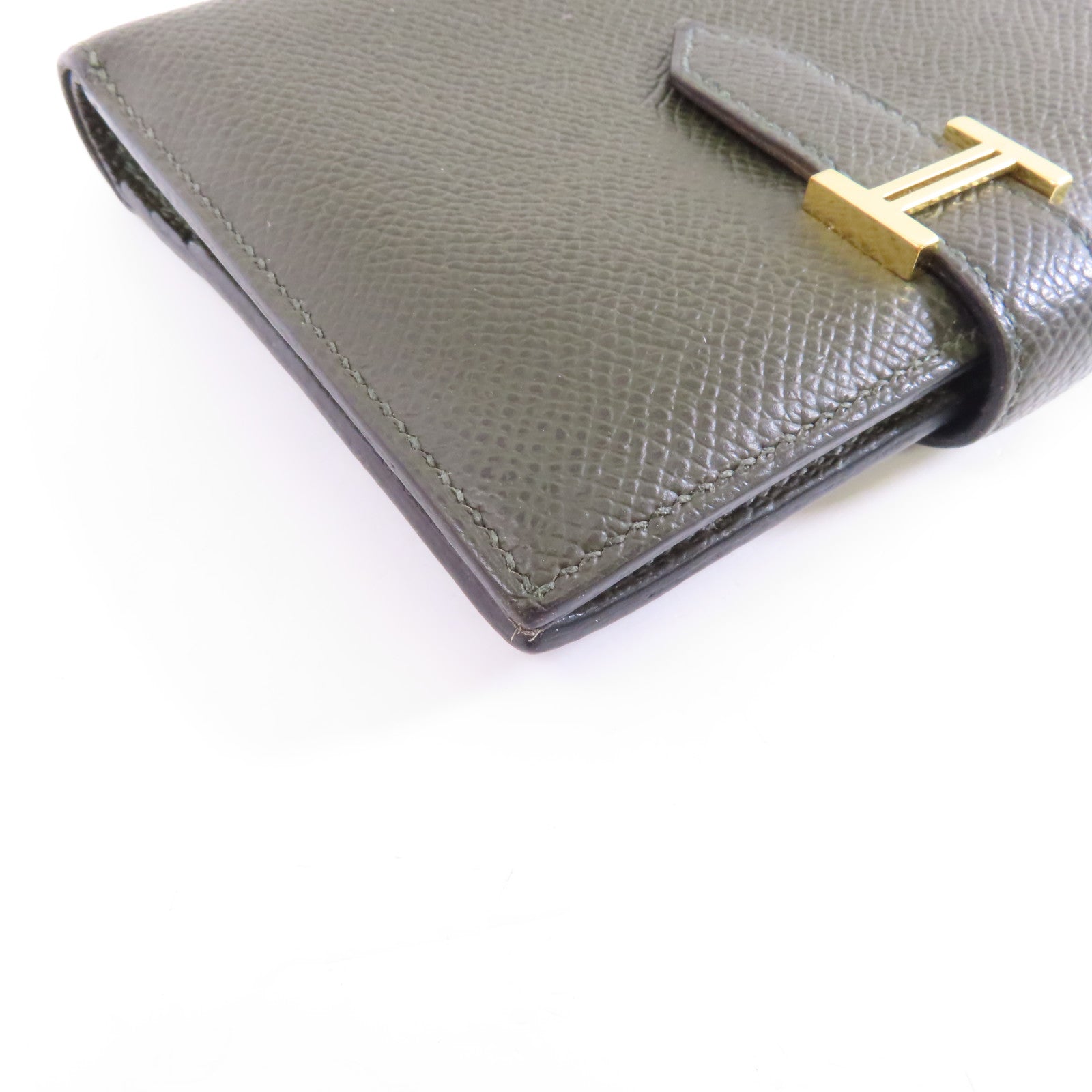 HERMES 【激減優惠】Epsom皮革Bearn Wallet金扣錢包Vert de Gris綠色