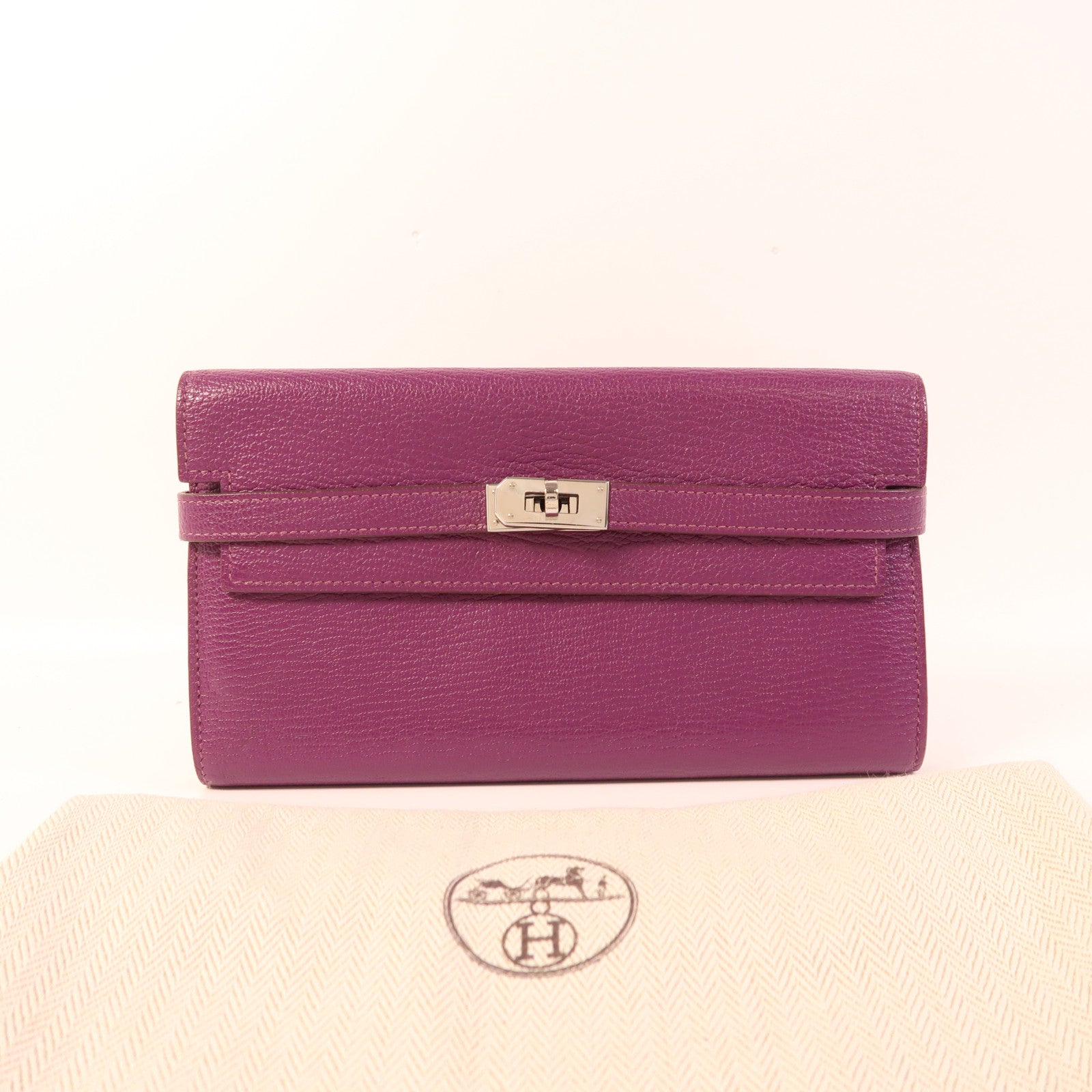 HERMES Chevre山羊皮革Kelly Long Wallet銀扣長錢包Cassis