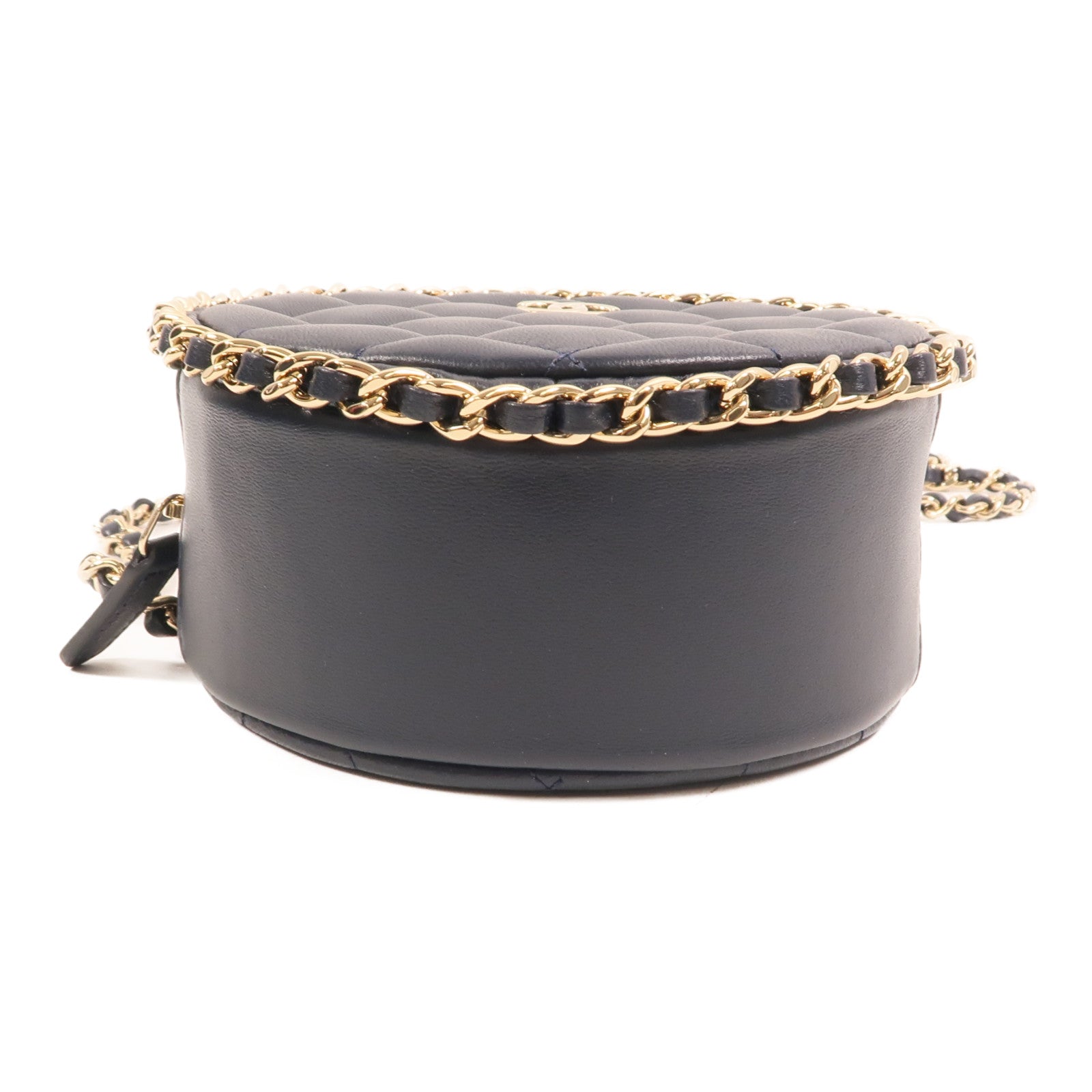 CHANEL 羊皮皮革Round Chain Bag金扣鏈帶肩背袋