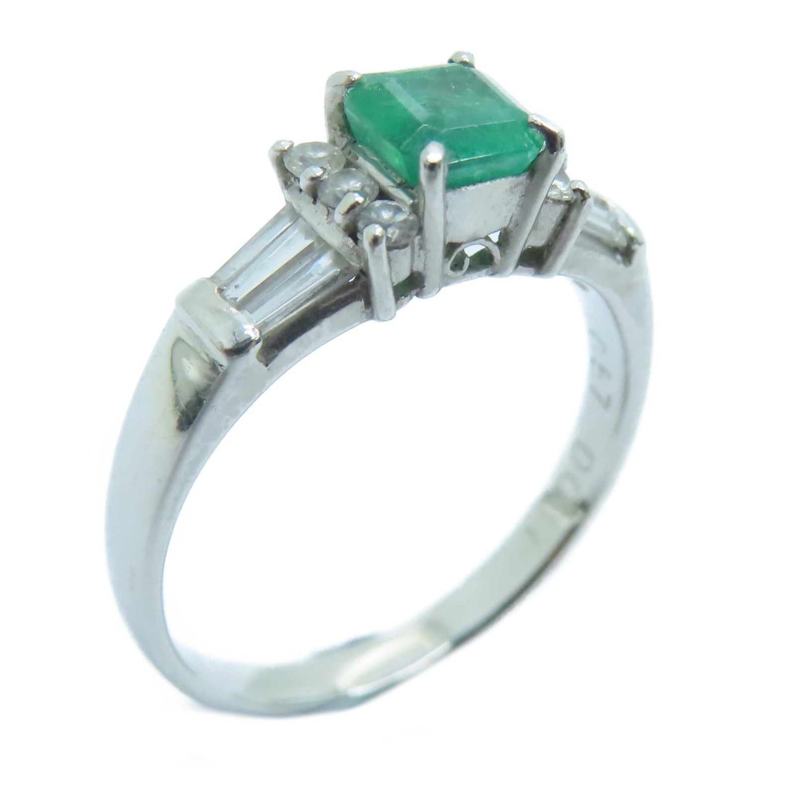 JEWELRY PT900铂金Emerald Diamond Ring0.57ct绿宝石/0.37ct钻石戒指US#6