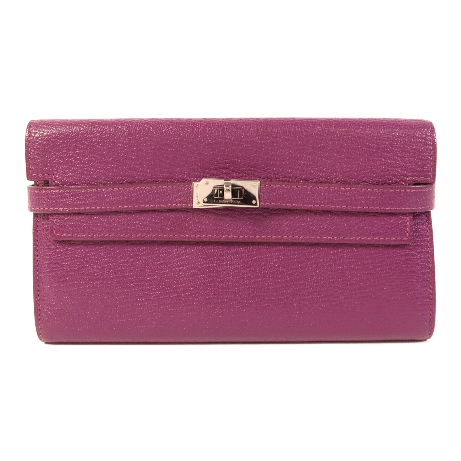 HERMES Chevre山羊皮革Kelly Long Wallet銀扣長錢包Cassis