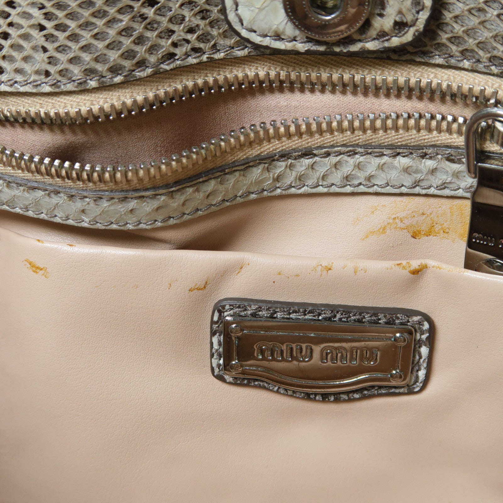 Miu Miu 帆布/蛇皮皮革Shoulder Bag銀扣肩背袋