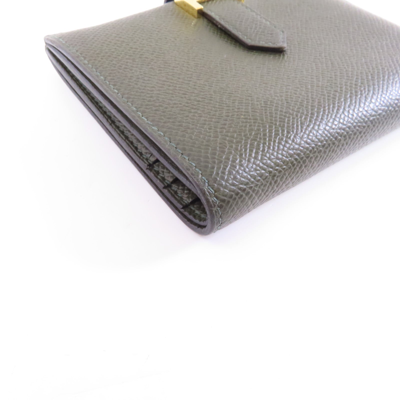 HERMES 【激減優惠】Epsom皮革Bearn Wallet金扣錢包Vert de Gris綠色