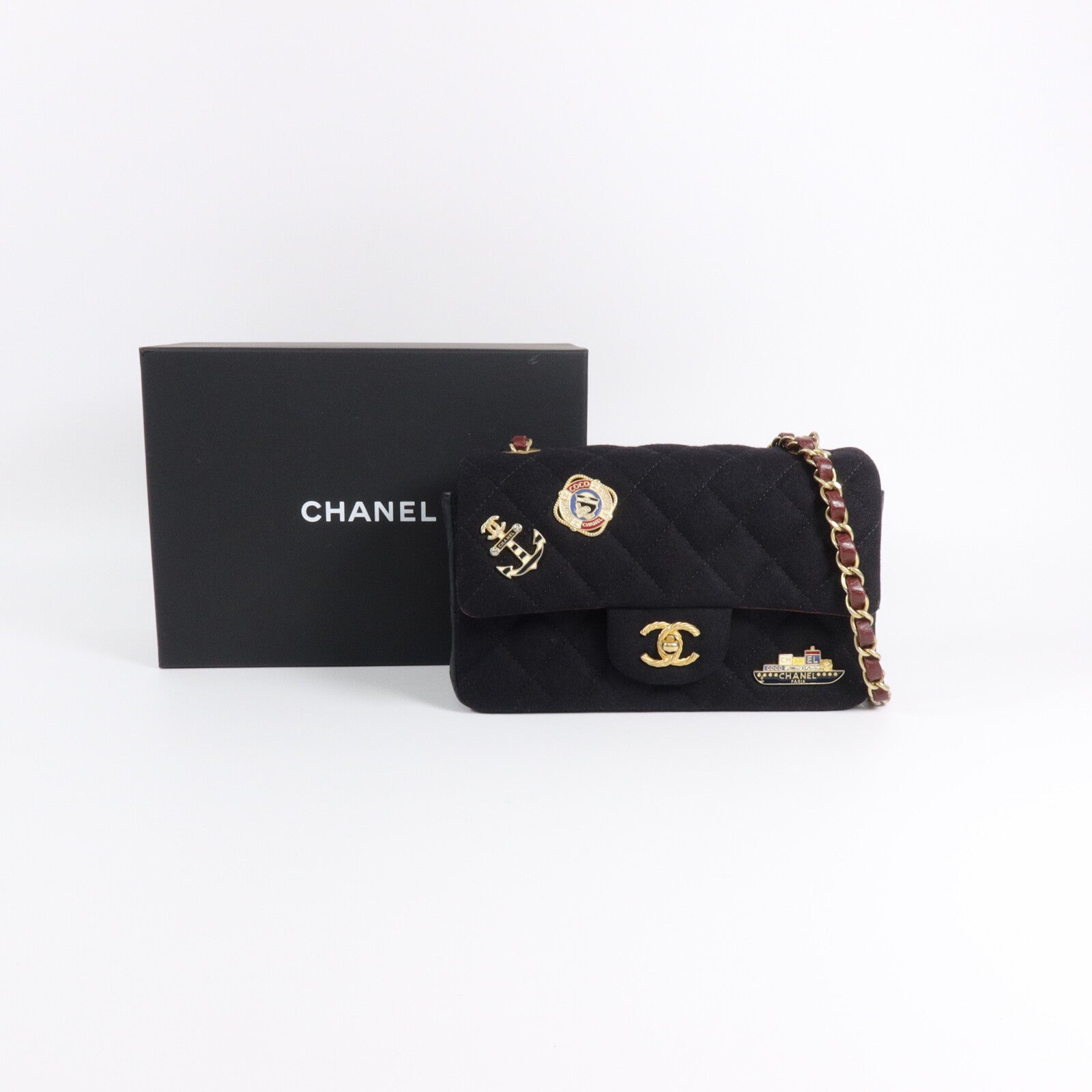 CHANEL 牛皮皮革/羊毛Paris Hamburg Classic 20鏈帶肩背袋