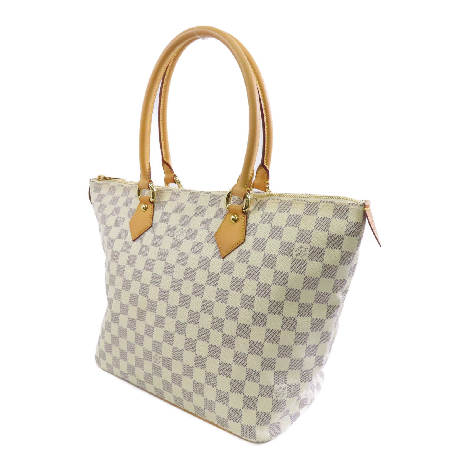 LOUIS VUITTON Damier Azur Saleya MM金扣肩背袋米色