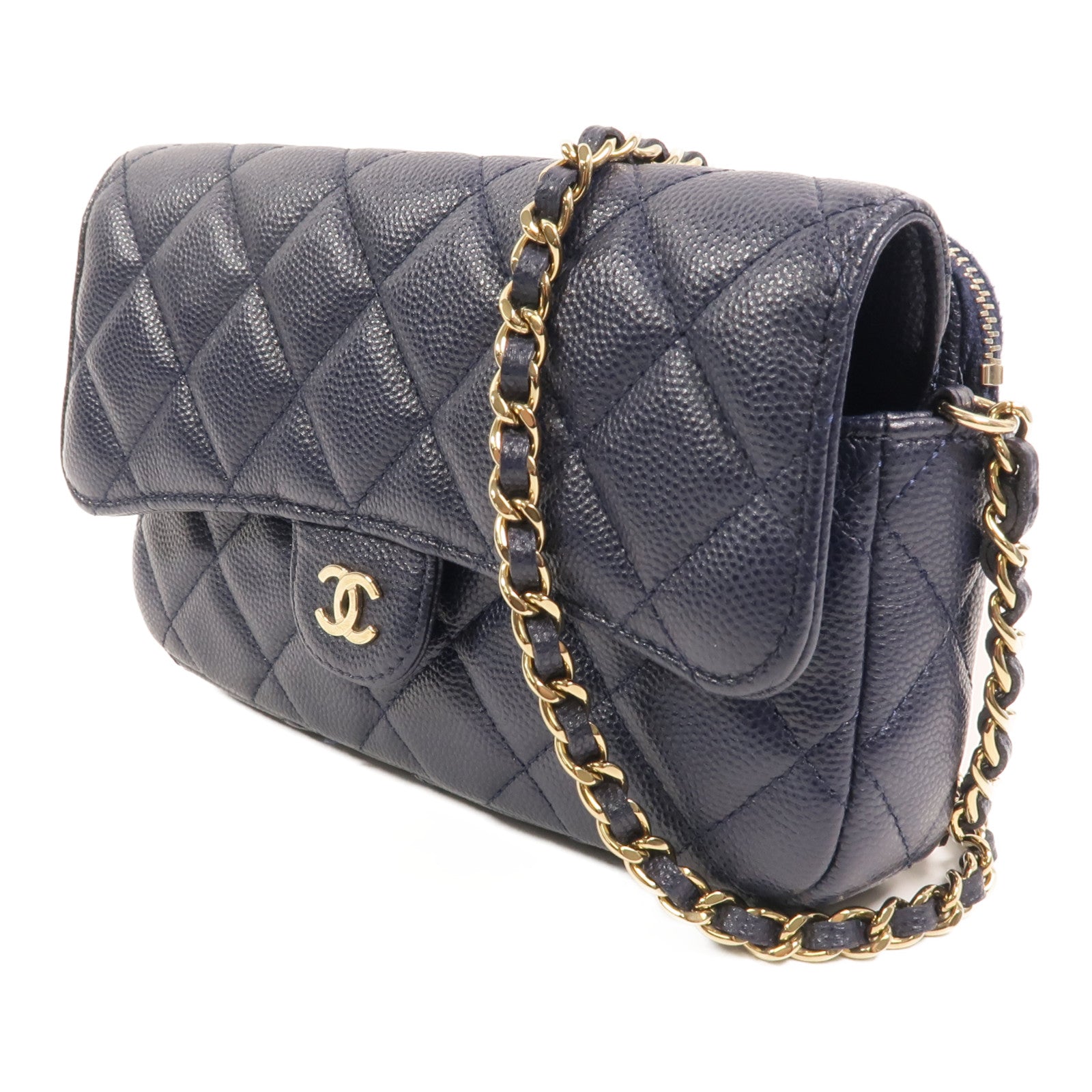CHANEL 牛皮皮革Phone Bag鏈帶肩背袋