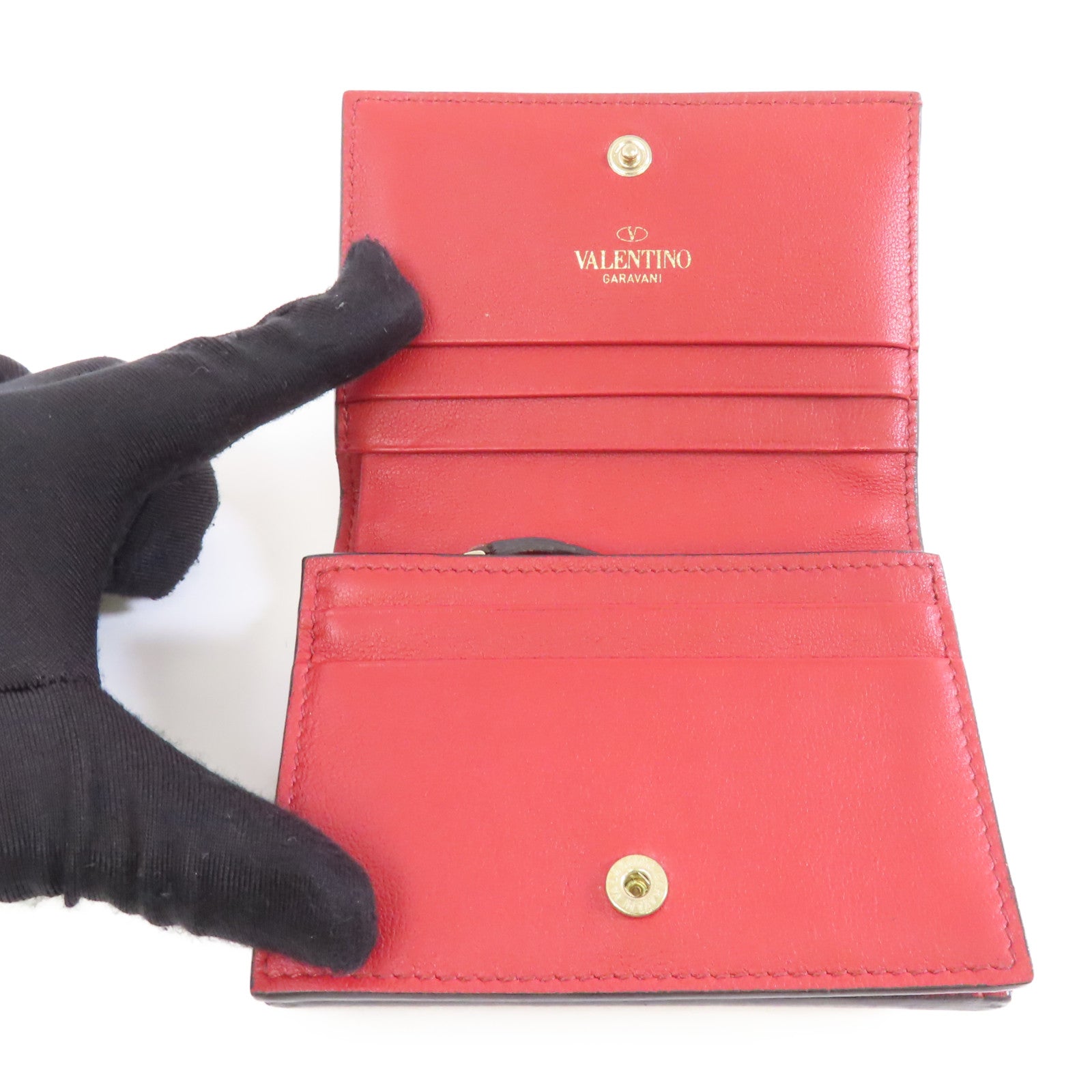 Valentino 【激減優惠】羊皮皮革Wallet金扣錢包紅色