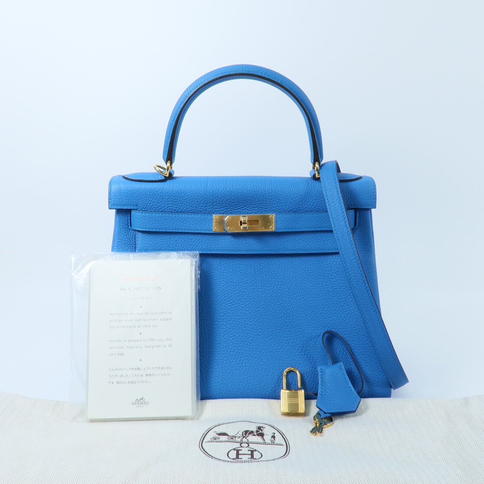 HERMES Togo皮革Kelly 28手挽肩背兩用袋Bleu Zanzibar